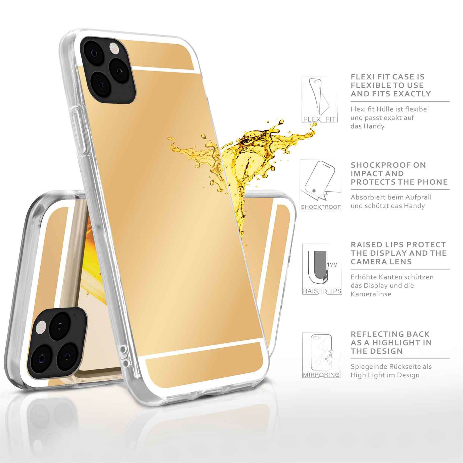 moex Handyhülle für iPhone 11 Pro Max Hülle Spiegel Mirror Case Gold 6,5 Zoll, Silikon Handyhülle verspiegelte Rückseite Stylische Handy Schutzhülle