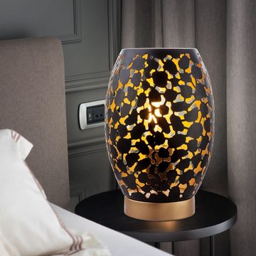 etc-shop LED Tischleuchte, Leuchtmittel inklusive, Warmweiß, Farbwechsel, Tisch Leuchte dimmbar schwarz gold Stanzungen Lampe