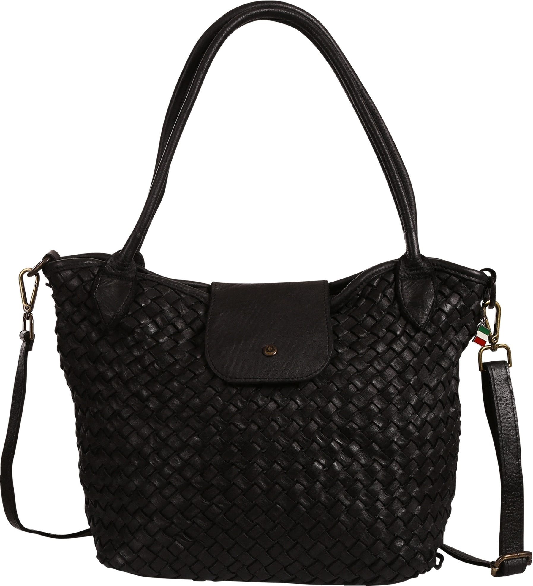 FLORENCE Schultertasche Florence Damen Schultertasche geflochtene (Schultertasche), Damen Schultertasche Leder, schwarz ca. 38cm