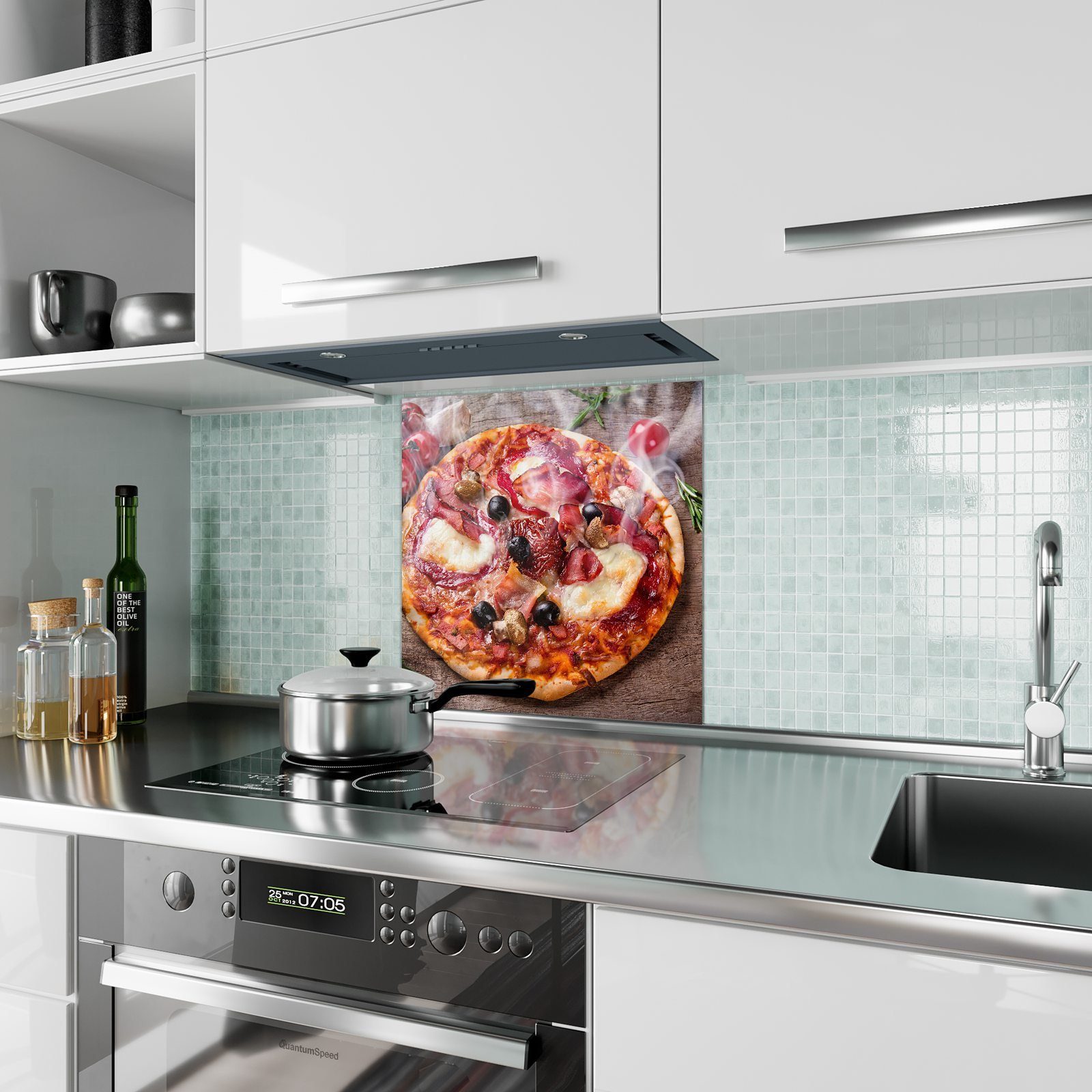 Glas Spritzschutz Küchenrückwand Pizza heisse Primedeco