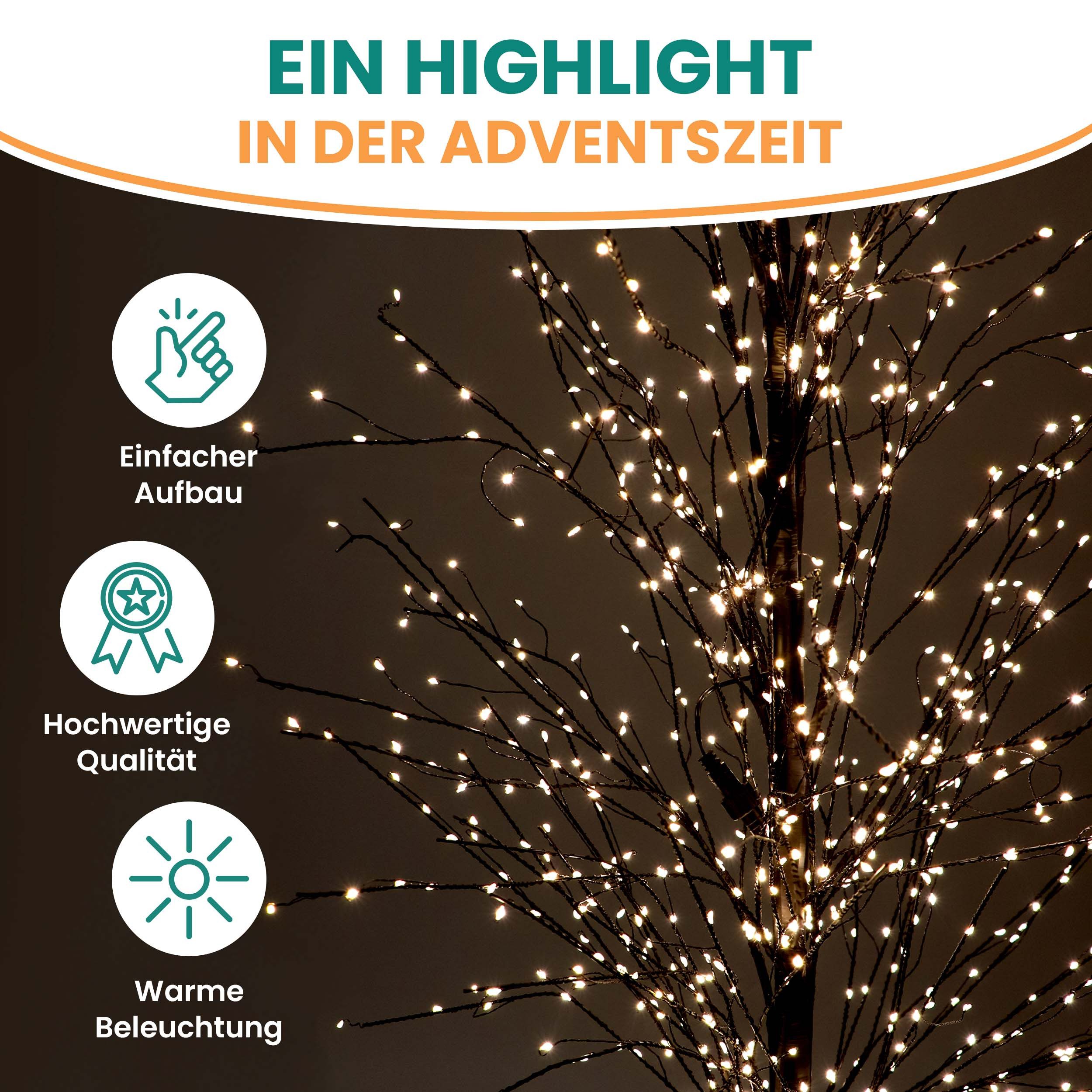 Gartenpirat LED Baum 180 cm schwarz mit 1500 LED warmweiß Timer-Funktion IP44, LED fest integriert, Warmweiß