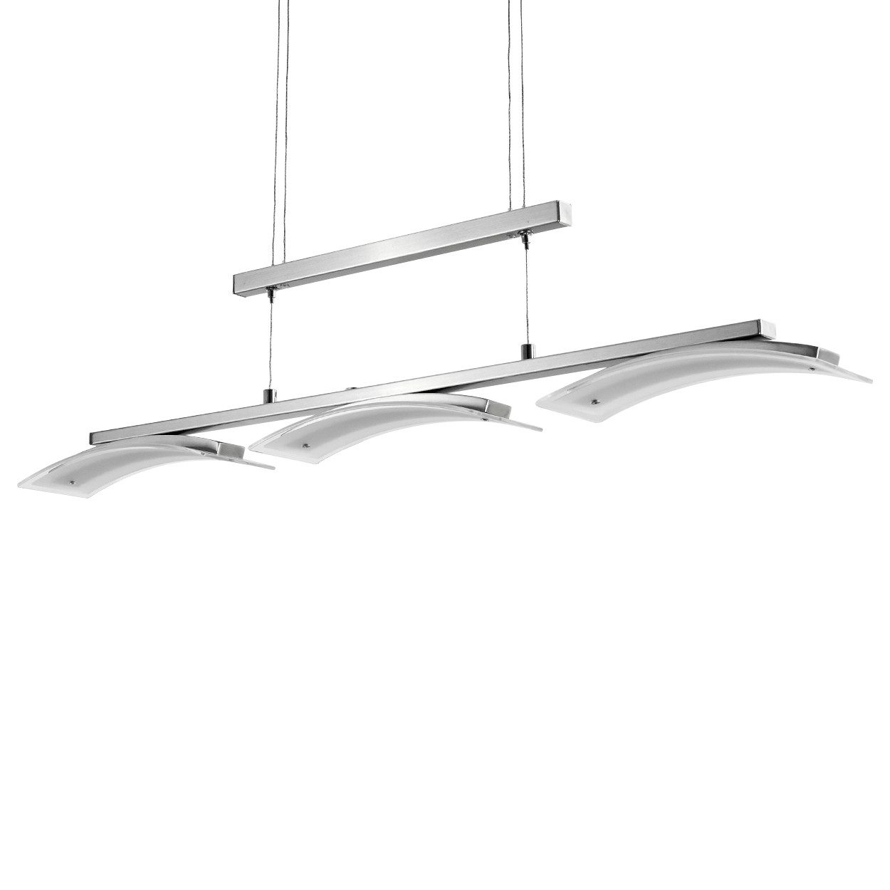 hofstein Pendelleuchte »Ovaro« dimmbare Deckenlampe, Metall, Nickel-matt, klarem Glasschirm, 2700 Kelvin, moderne Hängelampe mit Tastschalter, 3xLED 5 Watt, 1350 Lumen