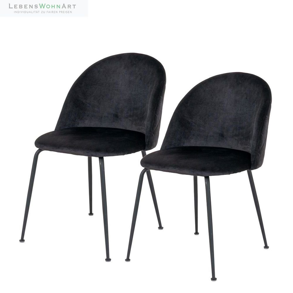 LebensWohnArt Stuhl Eleganter Stuhl GENF (2er Set) schwarz Samt