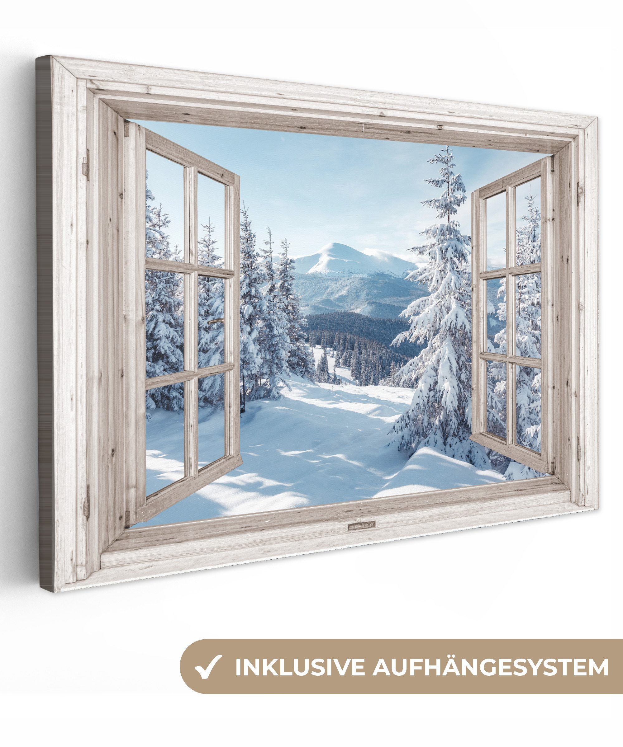 OneMillionCanvasses® Leinwandbild Fenster - Winter - Landschaft - Natur - B günstig online kaufen