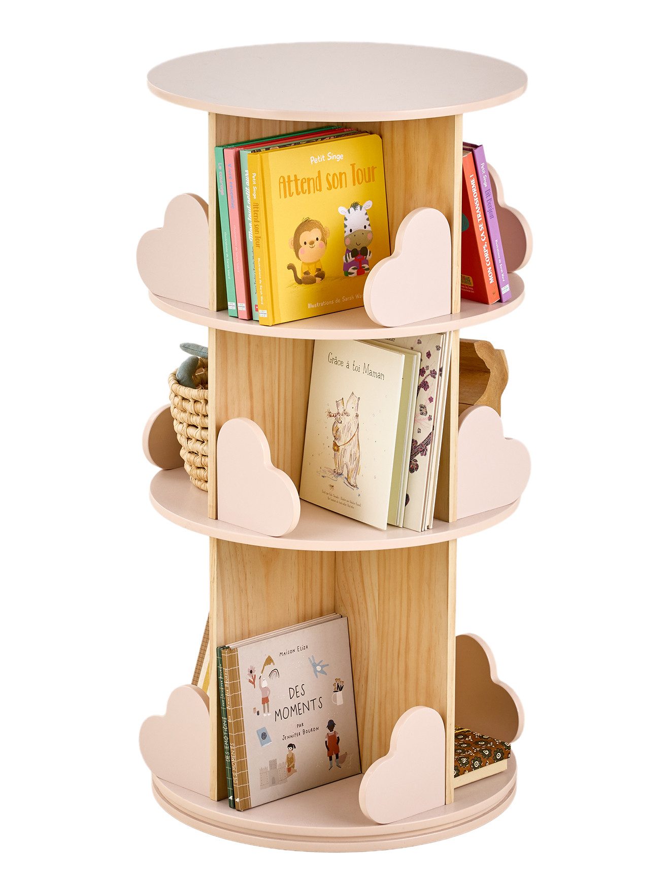 vertbaudet Bücherregal Dreh-Bücherregal mit 3 Ebenen HERZ Kinderzimmer