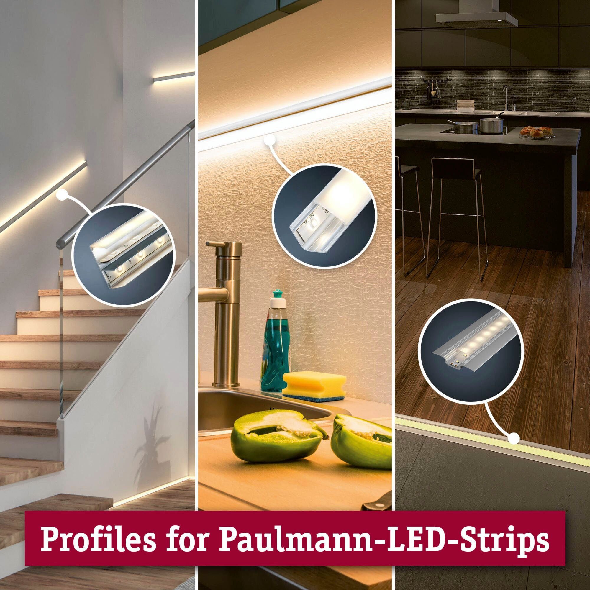 Paulmann LED-Streifen Diffusor 1m eloxiert weißem mit Profil Square