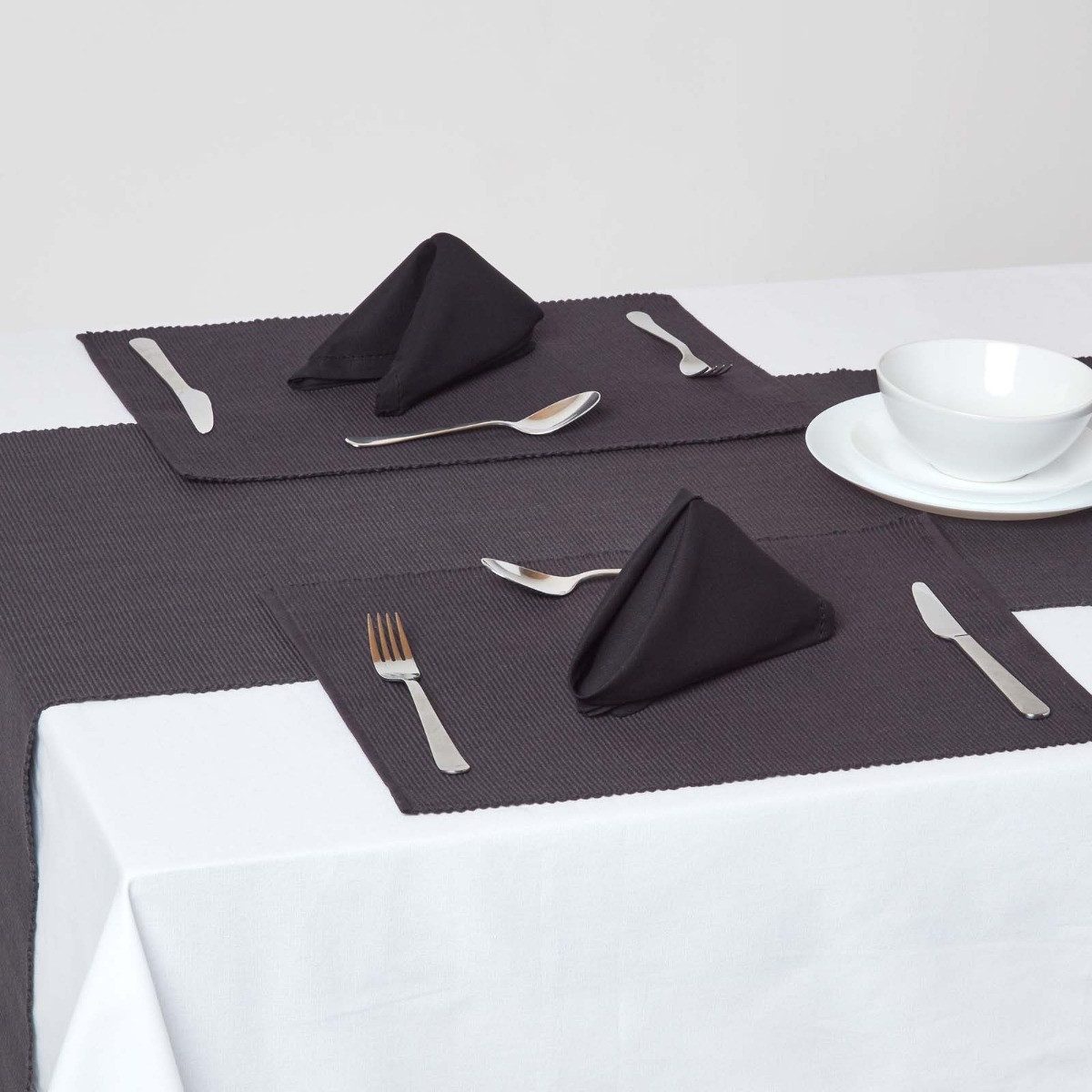Homescapes Platzset Tischset aus Baumwolle, Platzdeckchen 2er Set, schwarz günstig online kaufen