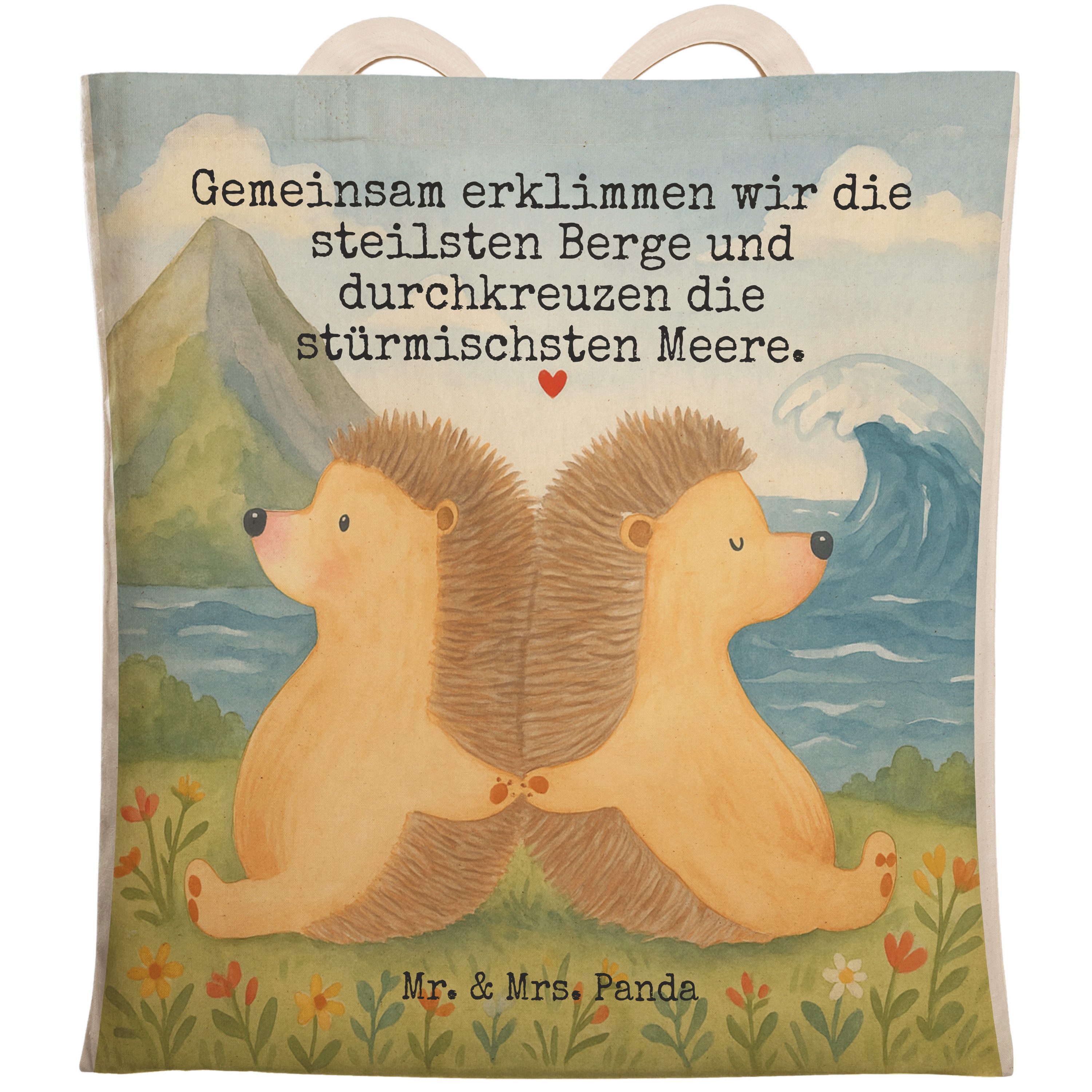 Tragetasche Igel händchenhaltend Design, Tote Bag, Weiß, Beuteltasche, Bag, Liebe