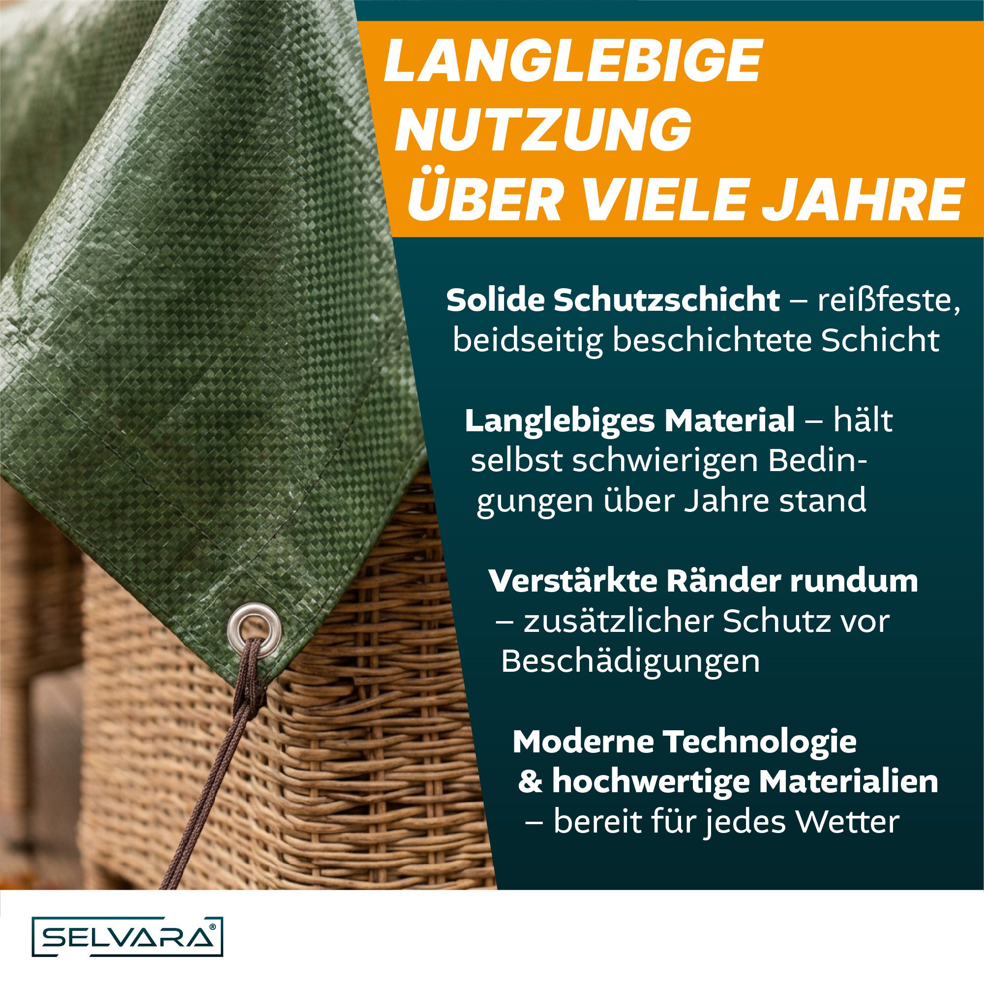 SELVARA Schutzplane Abdeckplane 140g/m² weiß mit Ösen, Gewebeplane wasserdicht, reißfest, Plane UV-stabilisiert in vielen verschiedenen Farben & Größen – Bild 2 von 5
