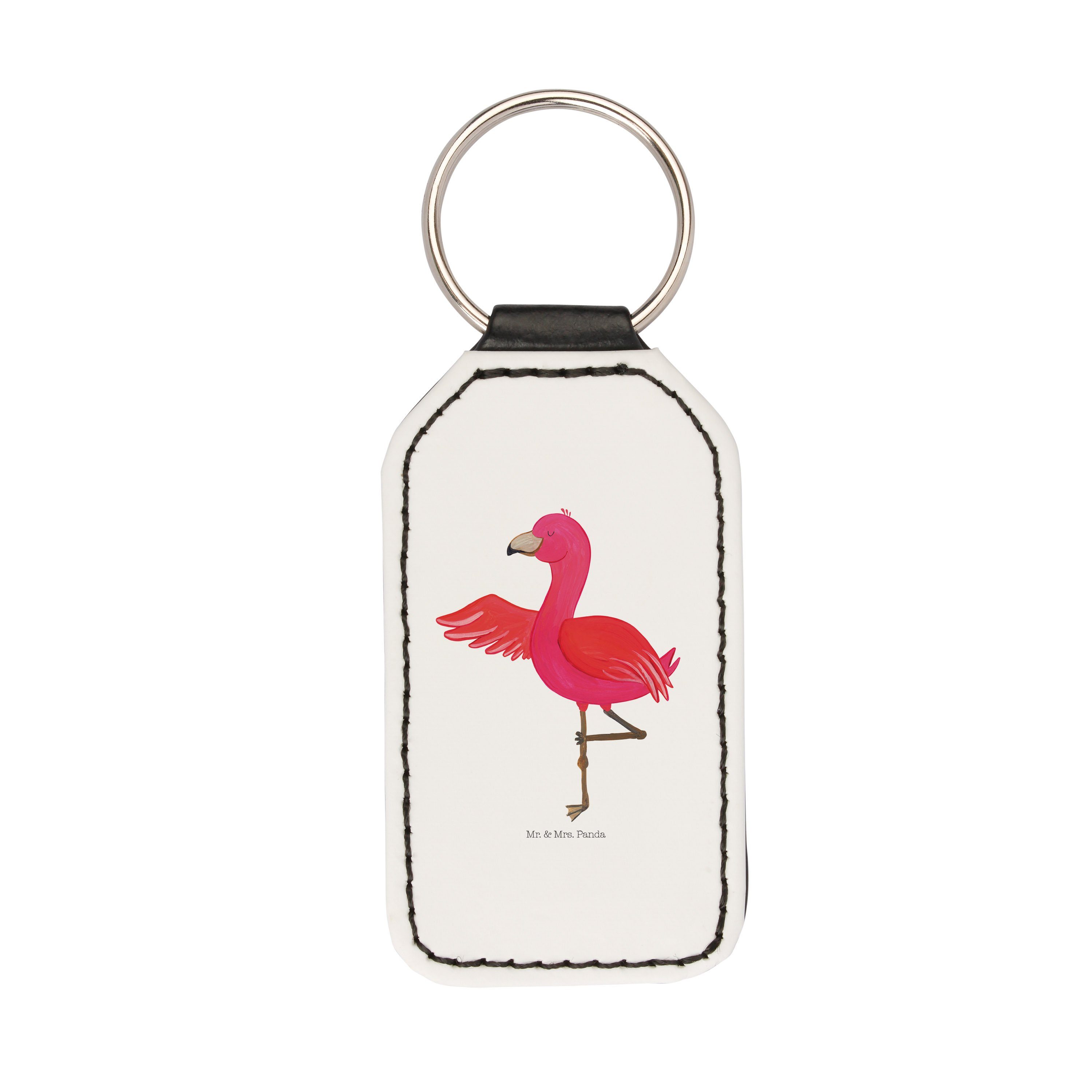 Mr. & Mrs. Panda Schlüsselanhänger Flamingo Yoga - Weiß - Geschenk, Taschenanhänger, Baum, Entspannung, (1-tlg) | Schlüsselanhänger