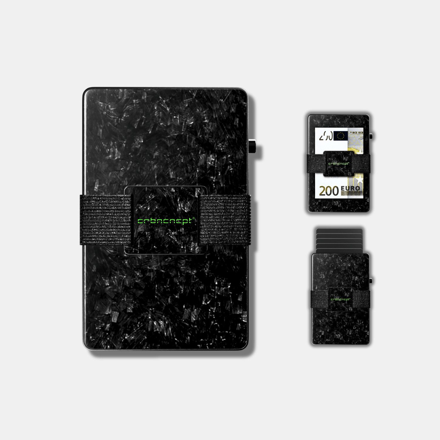 CRBNCNCPT Kartenetui Forged Carbon Smart Kartenetui - Kreditkartenetui, Schwarz Herren, RFID Schutz, Karten Verriegelung, Abnehmbares Band für Geldscheine