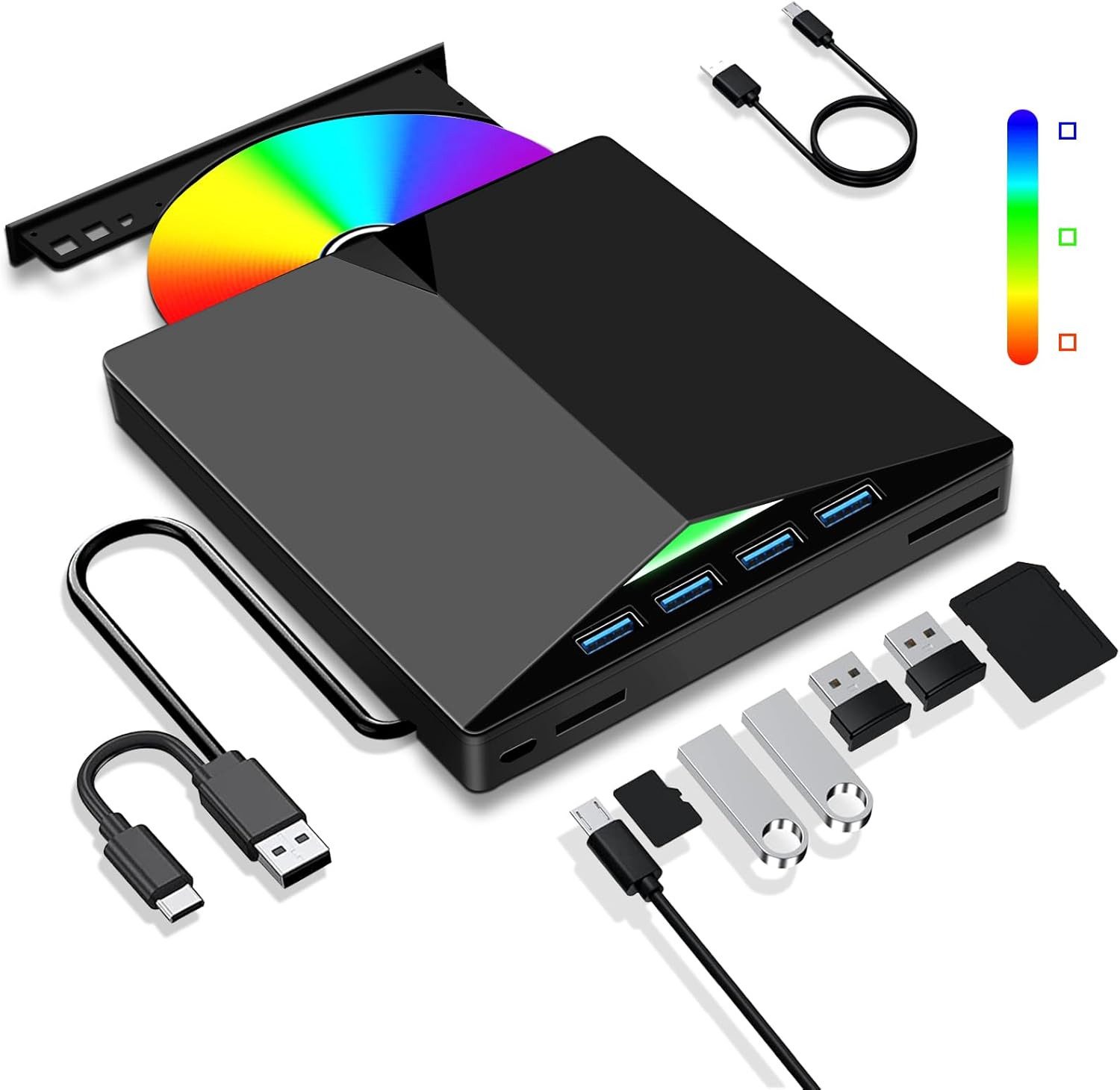 AIMAX Externes CD DVD Laufwerk, 7-in-1 USB 3.0 Type-C Laufwerk, Schwarz DVD-Brenner (DVD-Brenner, CD DVD RW Brenner für Laptop, PC und MacBook)
