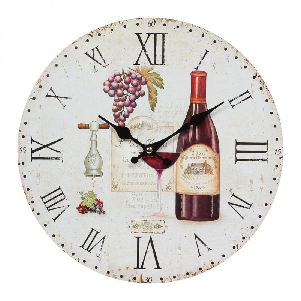 Linoows Uhr Mediterrane Wanduhr mit Rotwein Motiv 28 cm