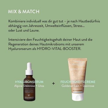 LICHTGRÜN® Hyaluron Serum 4fach 30 ml Mikrobiotisch, 97,9% Natürlich, Vegan, Parfümfrei, mit Hyaluronsäure, Urea, Bio-Steinrose, Probiotika, Hochverträglich