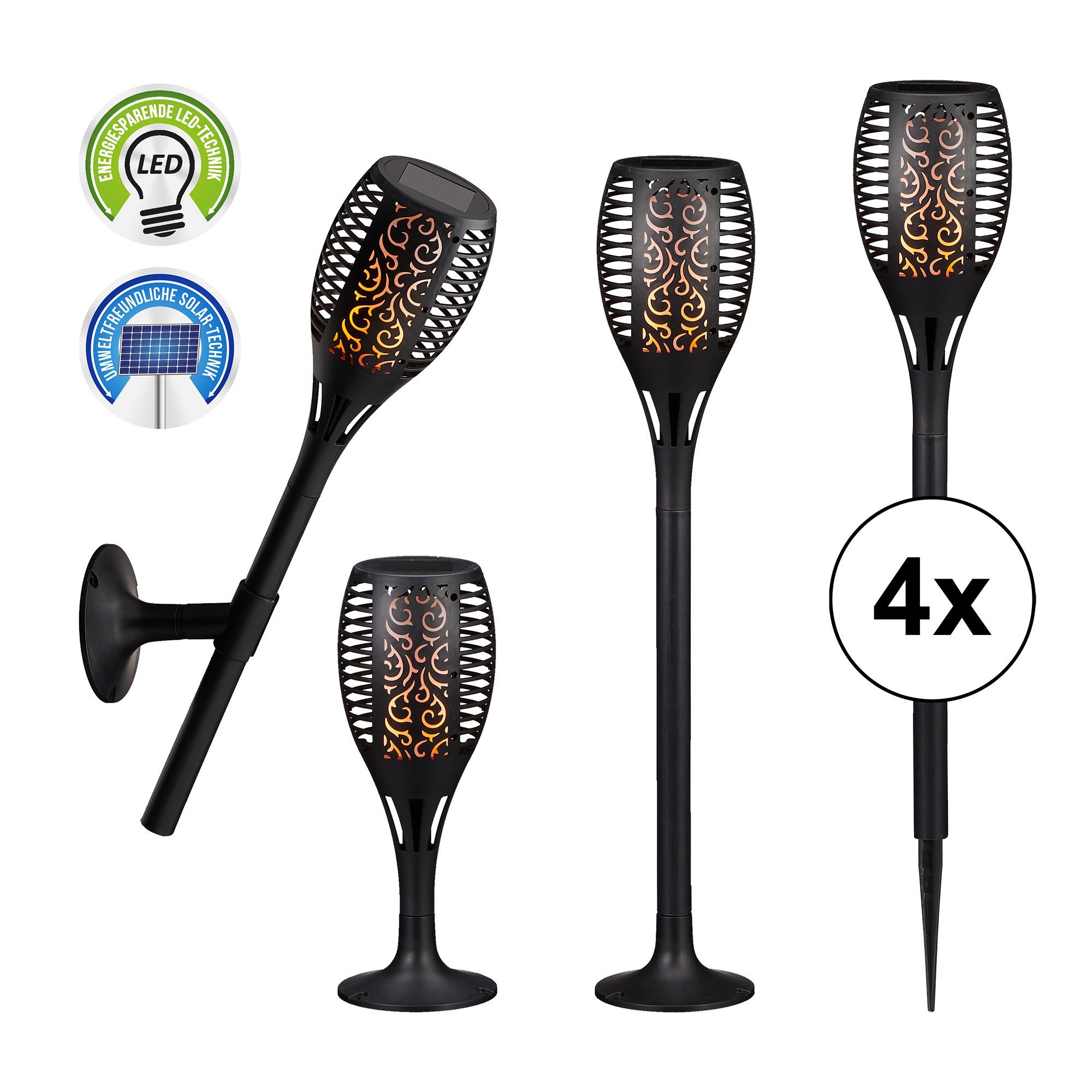 LED Solarleuchte 4er Set LED Solar Fackel, Flammenflackern ca. 58cm