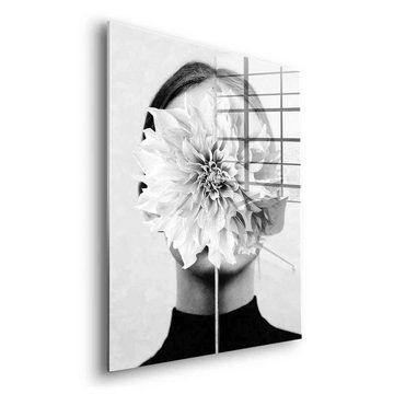 DOTCOMCANVAS® Acrylglasbild White flower - Acrylglas, Acrylglasbild grau schwarz weiß Blume Frau Mensch Portrait Wandbild