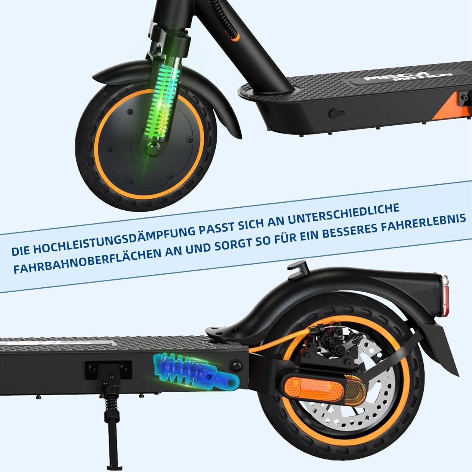 Mega Motion E-Scooter 8.5 Zoll Elektroroller 400W Motor, Max.35km mit Straßenzulassung ABE, 20 km/h, (Mit Schutzblechen und Aufbewahrungstasche), 2 Stoßdämpfer  – Bild 4 von 5