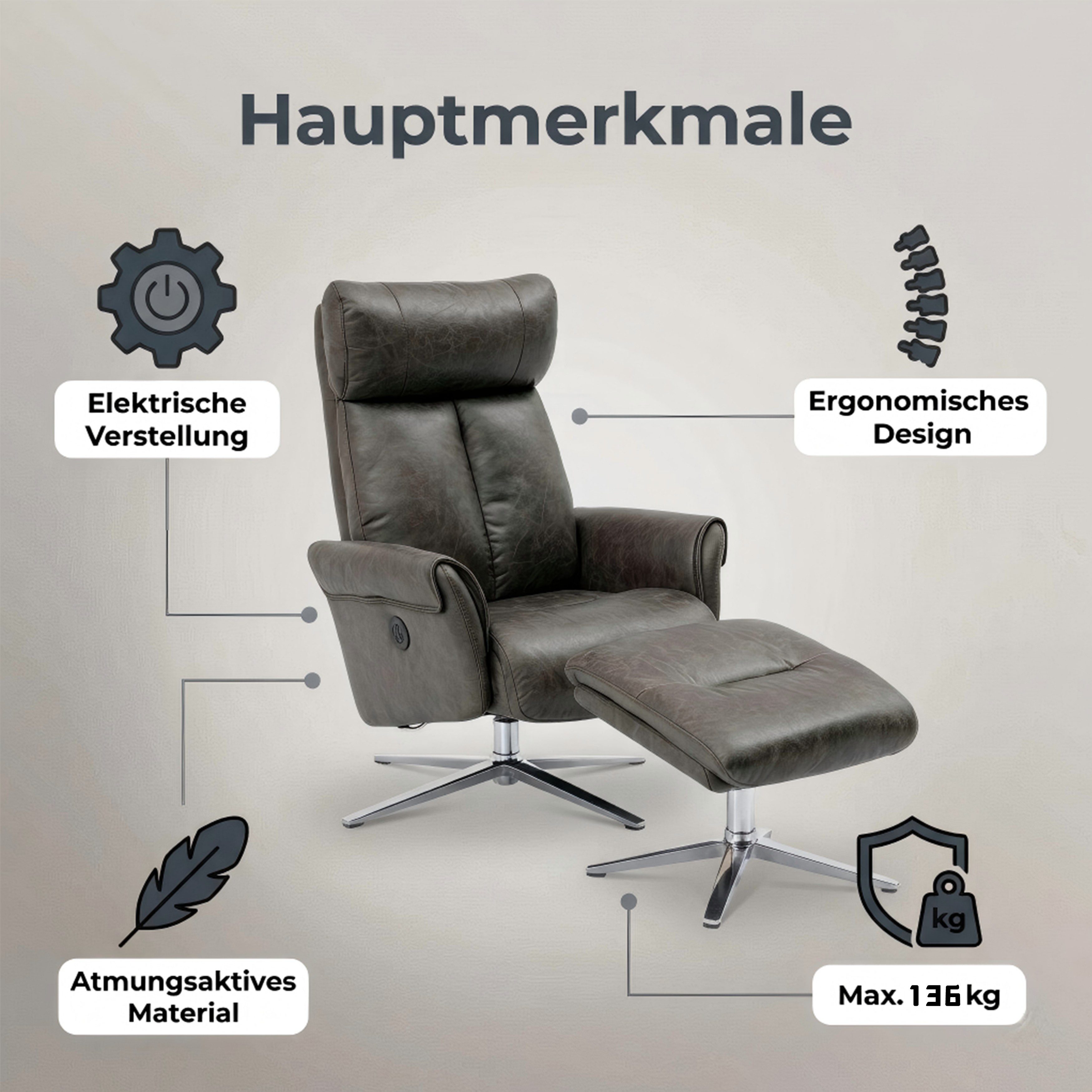Happy Home Relaxsessel Elektrischer Relaxsessel mit Hocker – USB, 360° drehbar, Kunstleder – Bild 4 von 5