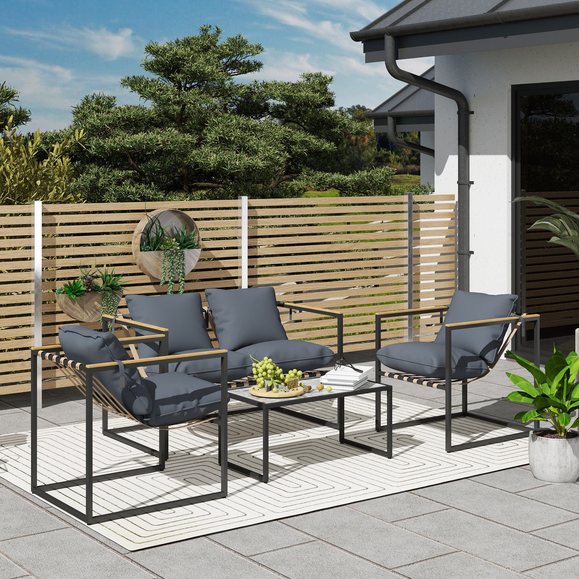 Outsunny Sitzgruppe mit 2er Sofa, 2 günstig online kaufen