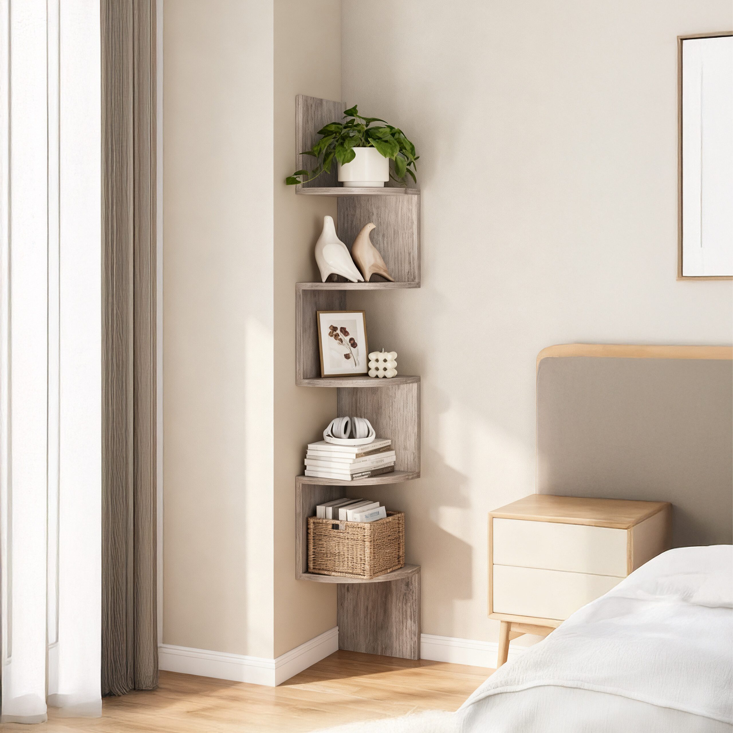 relaxdays Eckregal Wand 5 Etage, Hellgrau