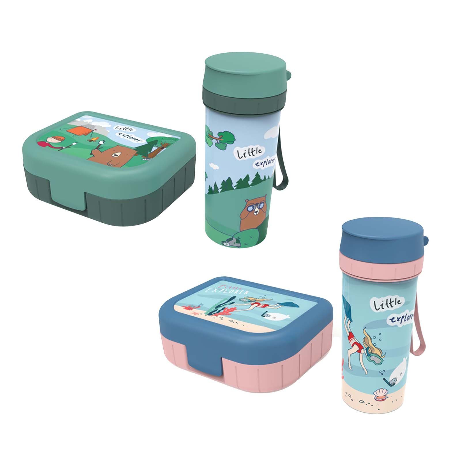 ROTHO Vorratsdose Memory Kids Lunchset 4tlg. Brotdose mit Trinkflasche, Kunststoff (SAN) BPA-frei, (Lunchset, Set 4-tlg) Mehrfarbig