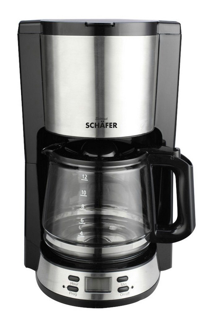 Schäfer Elektronik Filterkaffeemaschine Kaffeezubereiter, Filterkaffee, Kaffeemaschine, 1,5l Kaffeekanne, digitales Bedienelement mit LCD Display