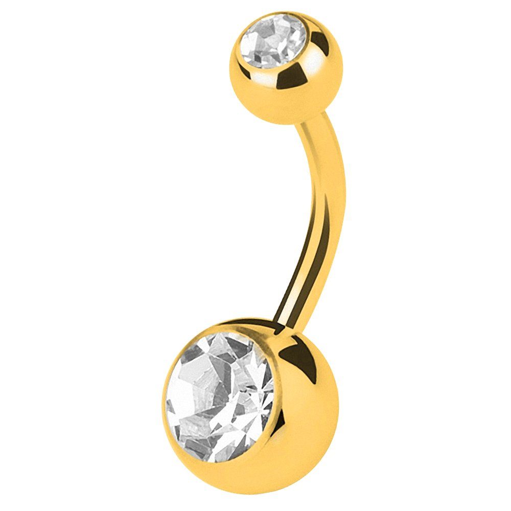 Bauchnabelpiercing Banane Piercing Chirurgenstahl Vergoldet Zwei Kristalle
