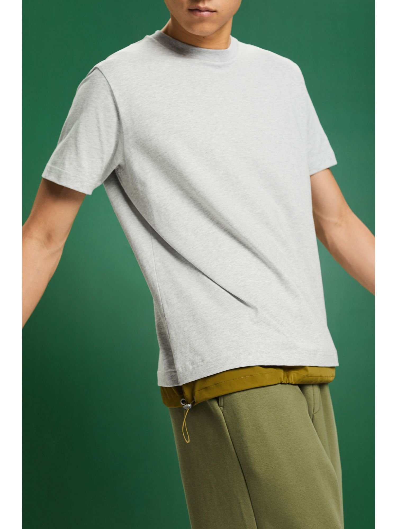 LIGHT (1-tlg) T-Shirt Baumwolljersey mit Kordelzug GREY T-Shirt aus Esprit
