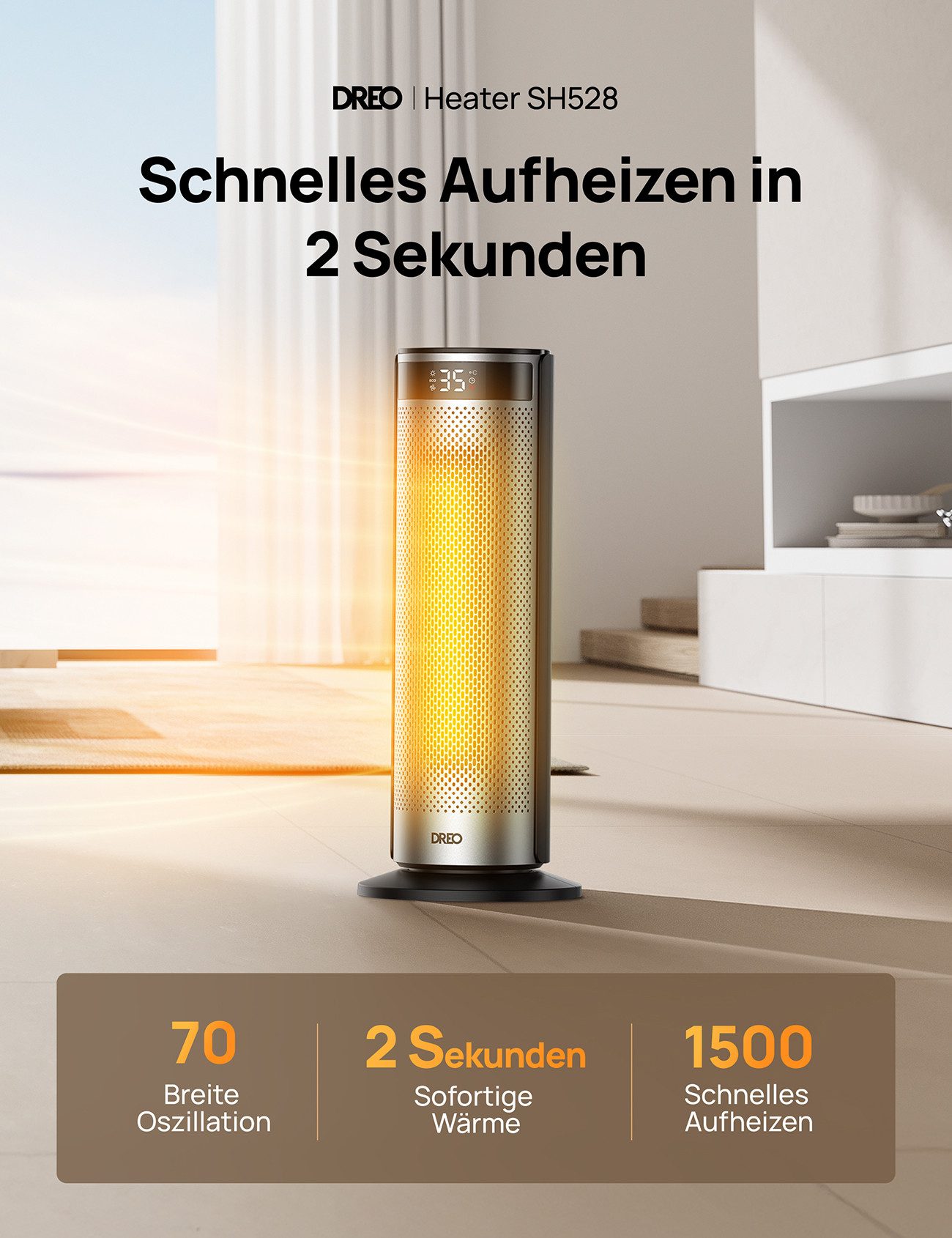 Dreo Heizlüfter Solaris 628, 2000 W