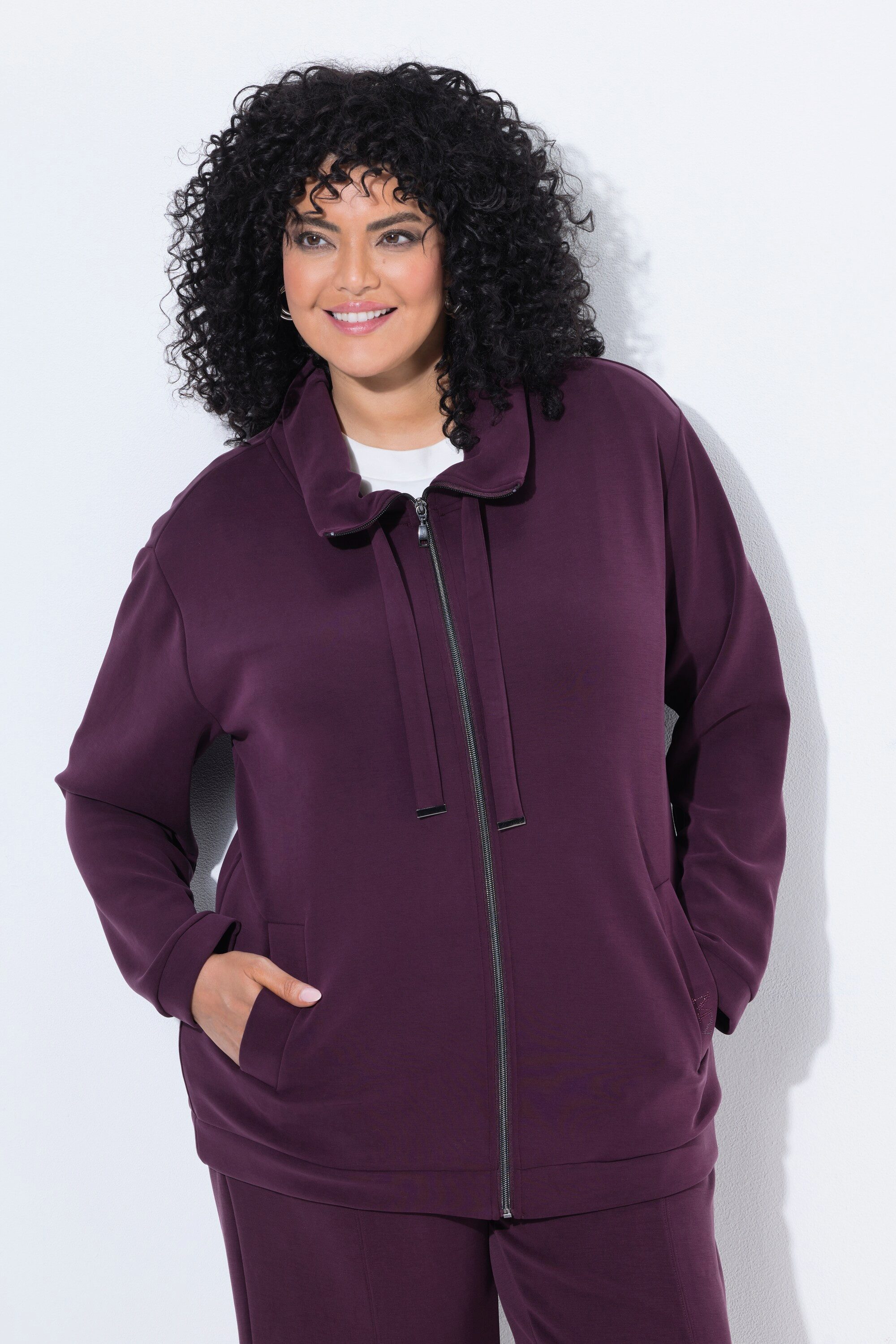 Ulla Popken Sweatjacke Sweatjacke Ziersteine Stehkragen Langarm Modalmix