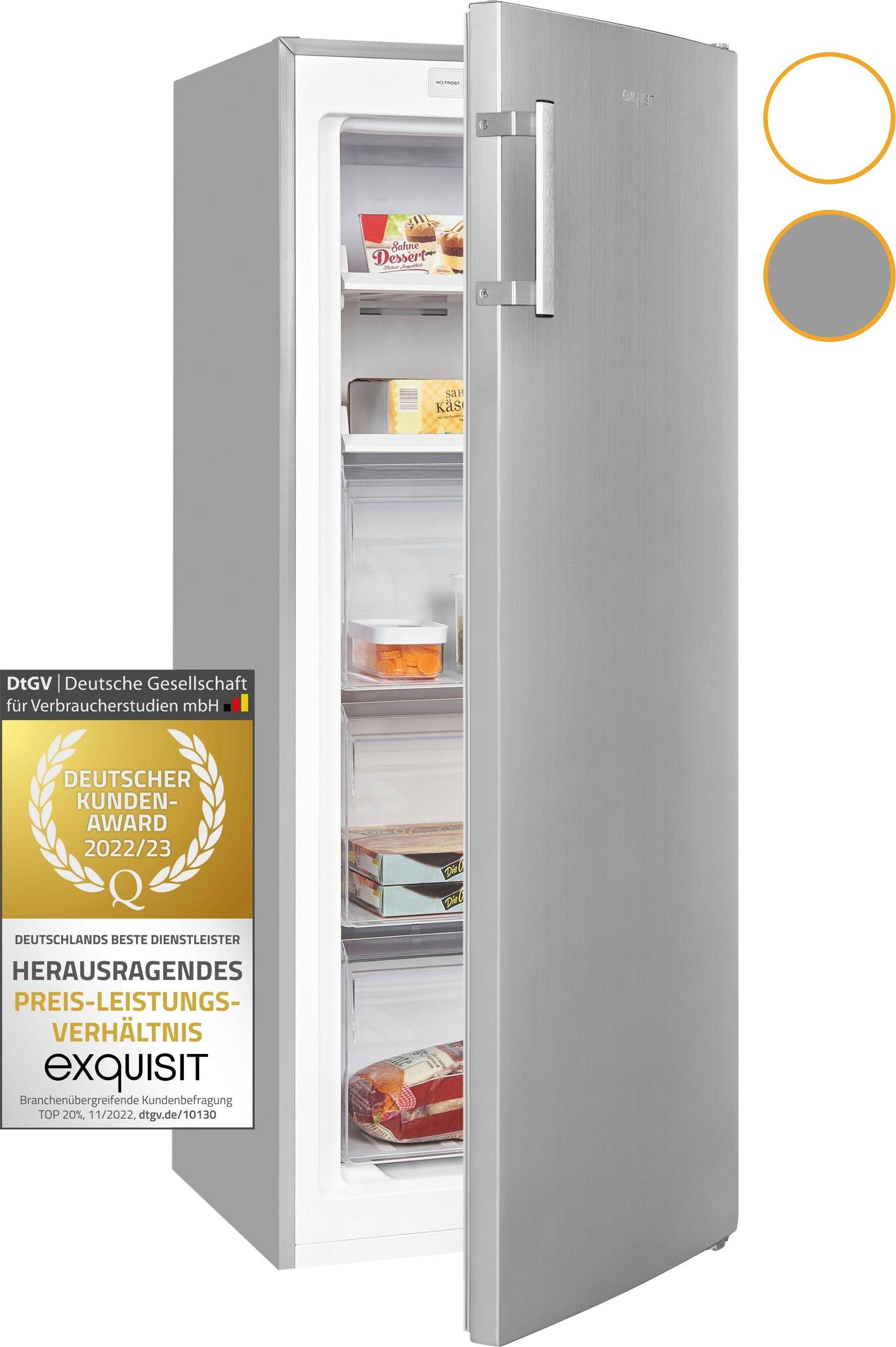 exquisit Gefrierschrank NoFrost GS231-NF-H-040Cinoxlook, 143 cm hoch, 54 cm breit, 4*-Gefrierschrank No Frost mit LED-Anzeige & praktischem Griff – Bild 4 von 5