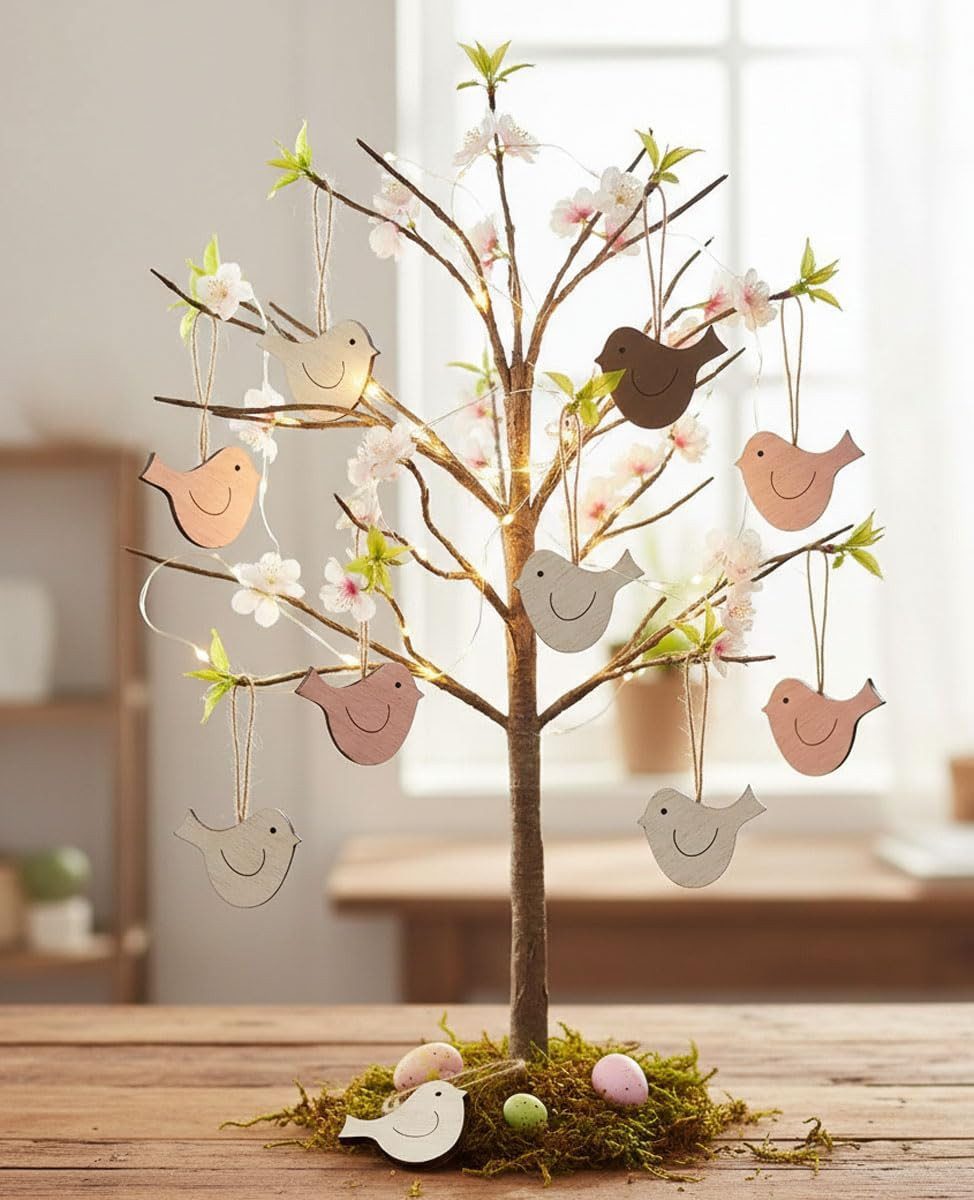 LB H&F Lilienburg Dekohänger 9er SET Anhänger Vögel Frühling Frühlingsdeko Deko Vogel Dekoration (Fensteranhänger Anhänger Hänger Geschenk Idee basteln selber machen dekorieren kaufen Mitbringsel Muttertag Herbst Herbstdeko Sommer Dekoast Zweig Astbündel, Frühlingshänger Frühlingsanhänger Osterstrauß Osterstrauch), Ostern Osterdeko Fensterhänger Dekohänger Holz Holzanhänger, Osterhänger Osteranhänger rosa weiß braun Dekoaufhänger Holzaufhänger), Hängedekoration zum Hängen aufhängen natürlich BILLI