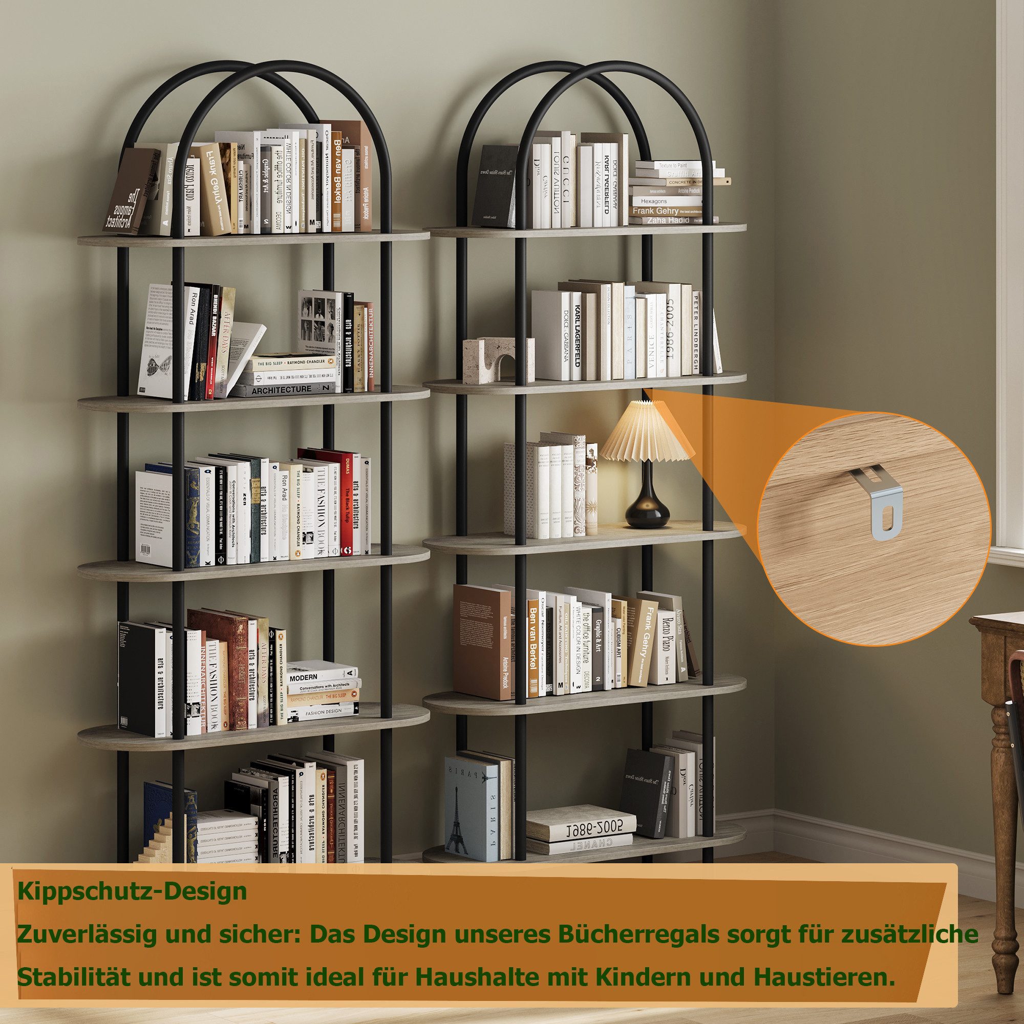 GarveeMore Bücherregal gewölbtes Bücherregal Standregal mit 5 Ebenen 80x30x180cm – Bild 5 von 5