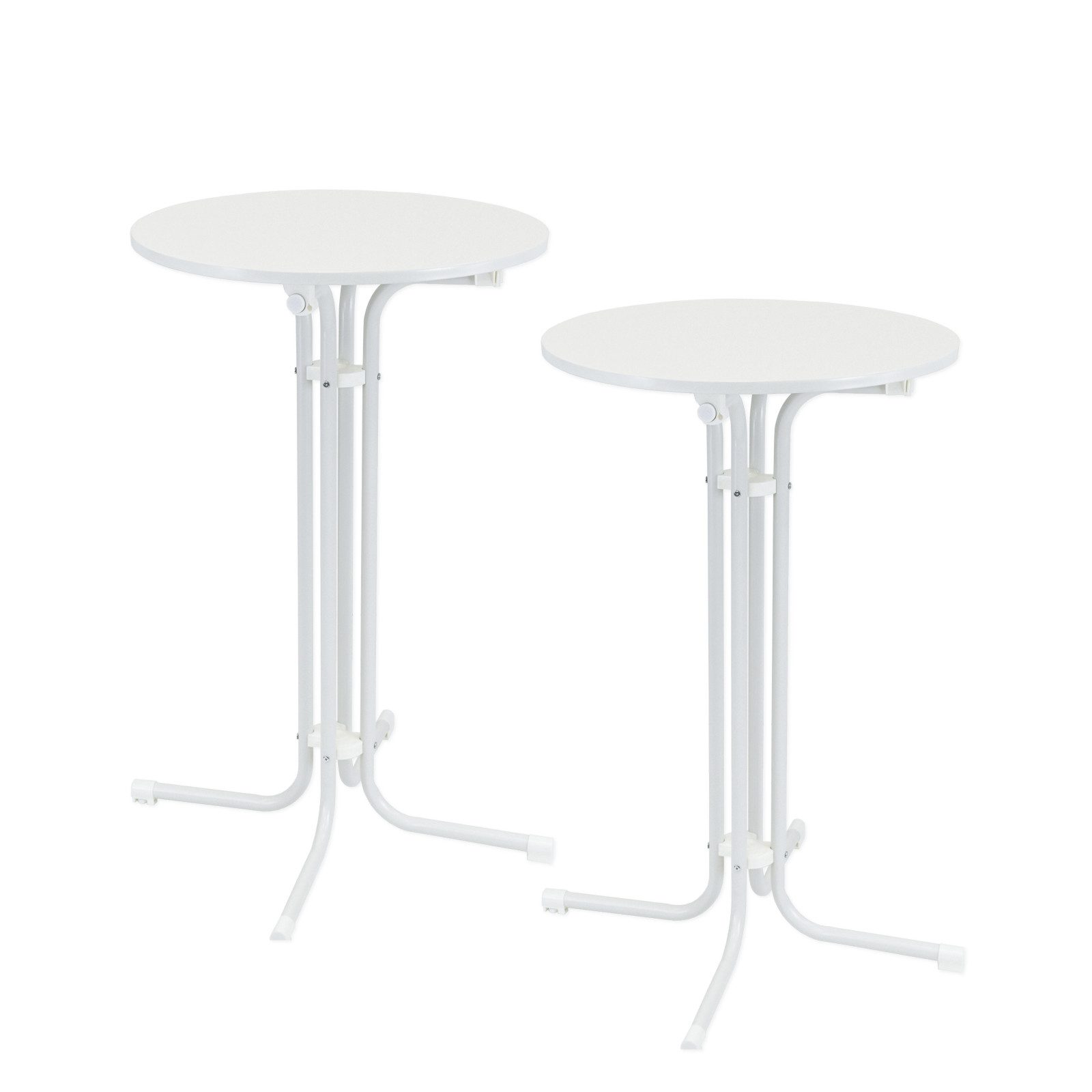 TRUTZHOLM Stehtisch 2x klappbar Ø 70 cm Höhe 110 cm Stahl Gastrotisch Bistrotisch in Weiß (2er)