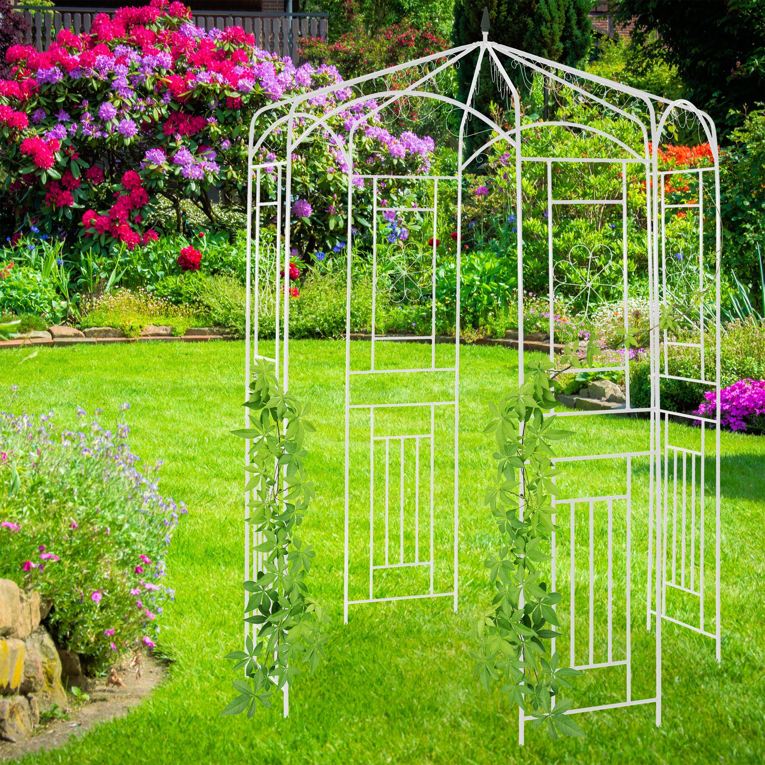 relaxdays Rosenbogen Rosenpavillon Metall, Weiß günstig online kaufen