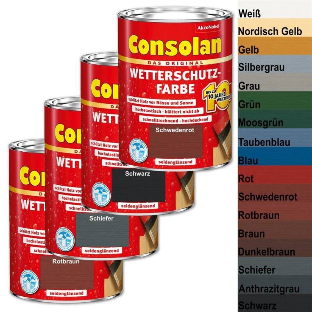 Consolan  Wetterschutzfarbe Wetterschutzfarbe 750 ml Deckend Holzschutzlack, 750 ml Schwarz