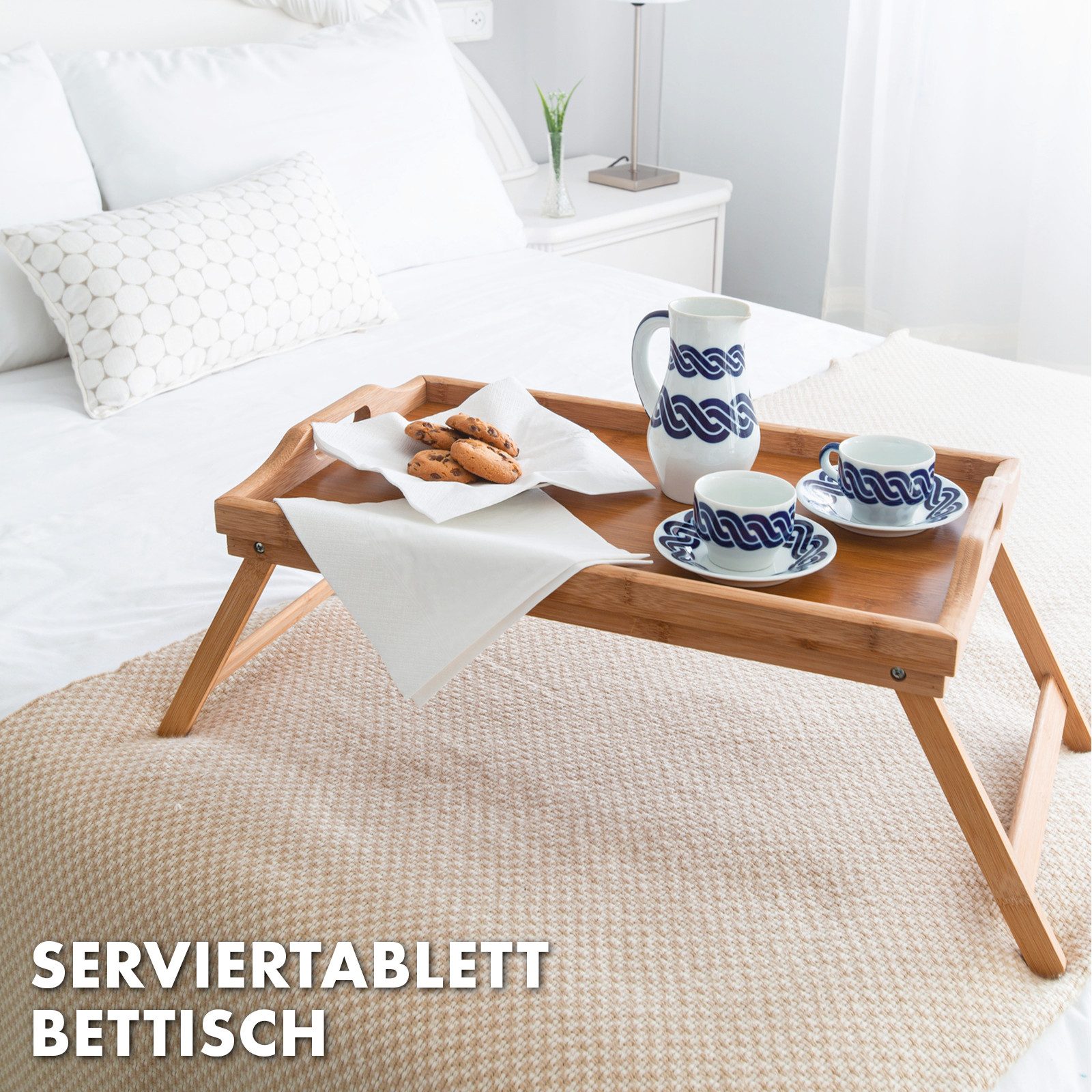 Kubus Tabletttisch Serviertablett aus Bambus mit klappbaren Füßen Cedar, Robust und umweltfreundlich – Bild 5 von 5