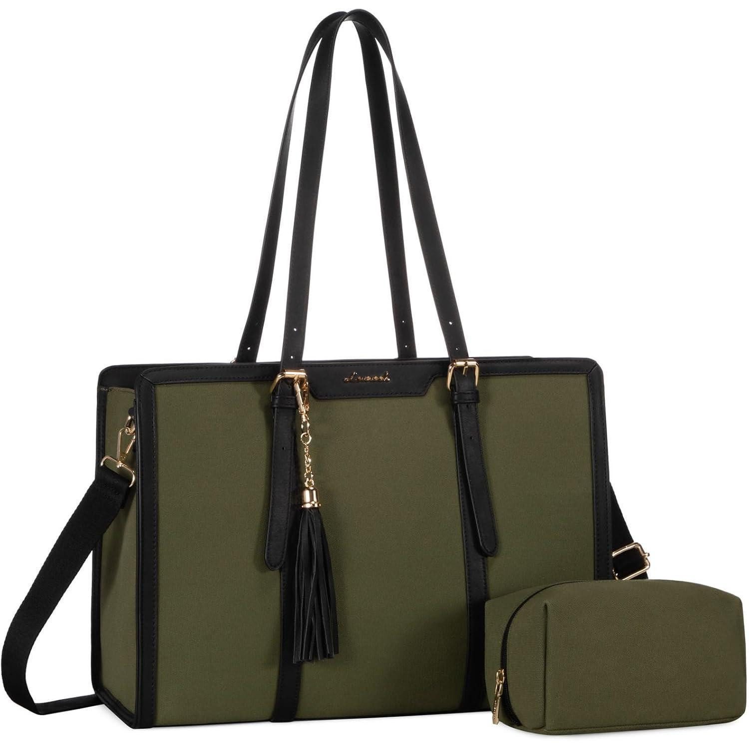 LuxusKollektion Laptoptasche Lehrertasche Damen Laptop Aktentasche 15.6 zoll Grün Schwarz