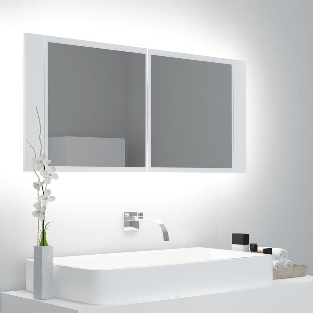 Vorbildlich vidaXL Badezimmerspiegelschrank LED-Bad-Spiegelschrank Weiß 100x12x45 Acryl (1-St) cm