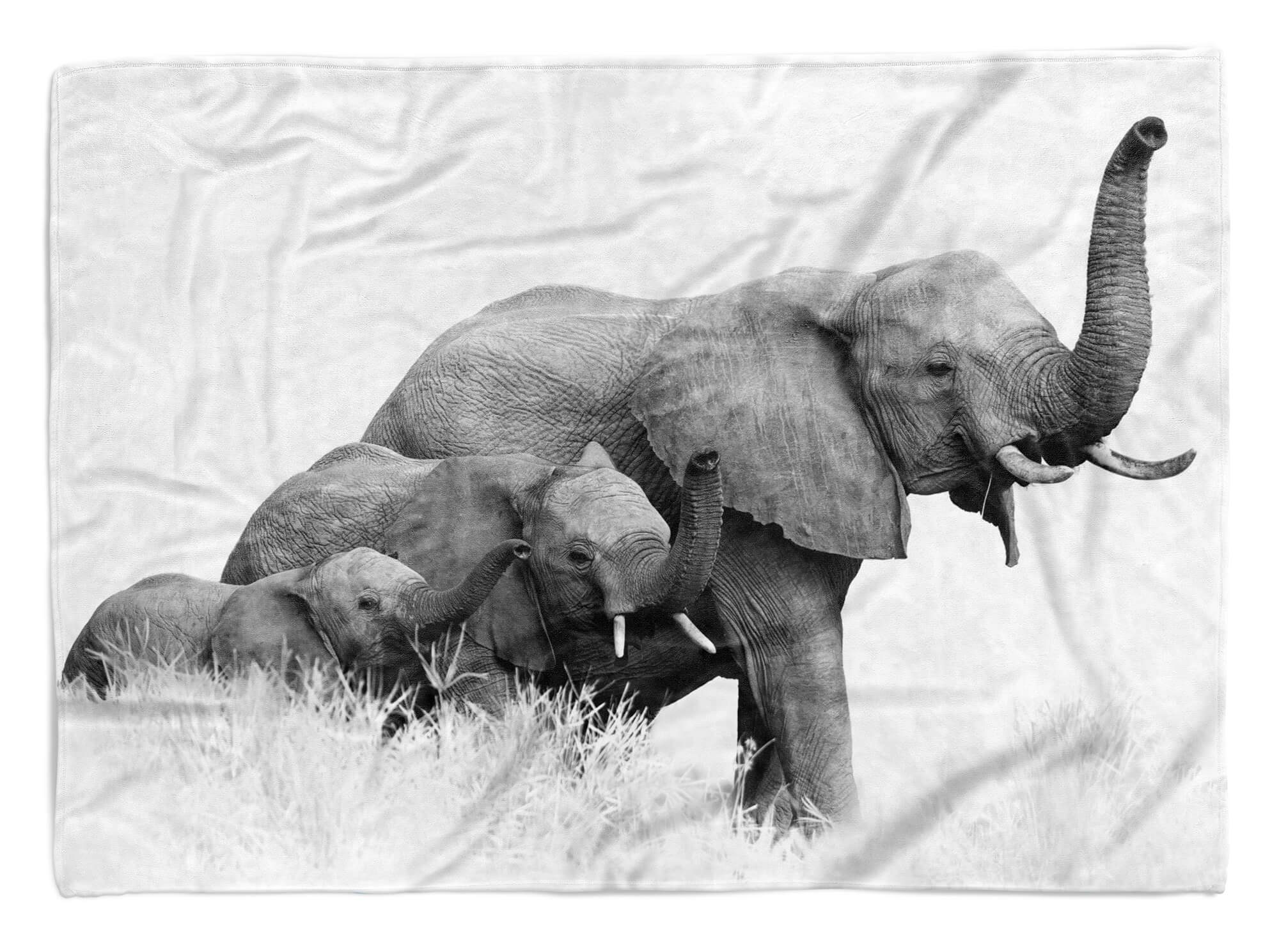 Sinus Art Handtücher Handtuch Strandhandtuch Saunatuch Kuscheldecke mit Tiermotiv Elefanten Familie, Baumwolle-Polyester-Mix (1-St), Handtuch