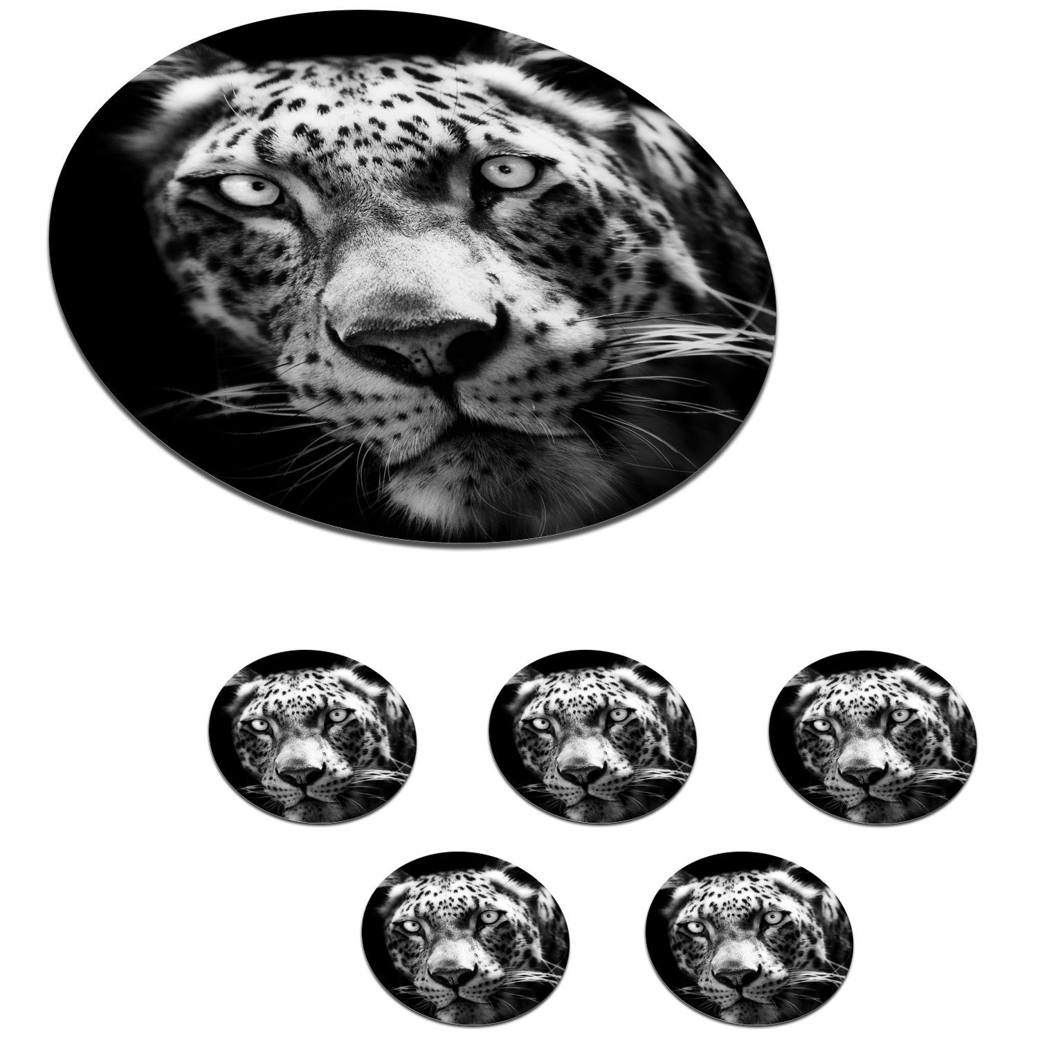 Leopard in Getränkeuntersetzer, vor MuchoWow Persischer 6-tlg., Tasse, Becher Hintergrund schwarzem Zubehör Gläser, für Tassenuntersetzer, Nahaufnahme Korkuntersetzer, Schwarz, Glasuntersetzer