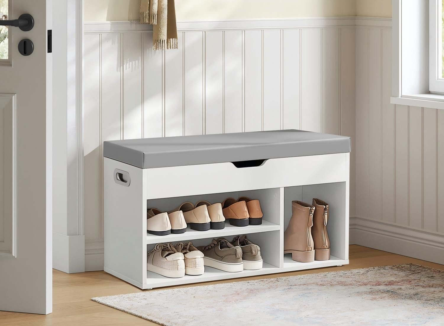 VASAGLE Schuhbank, mit Sitzfläche, Sitzbank mit Stauraum, gepolstert, 30 x 80 x 44 cm