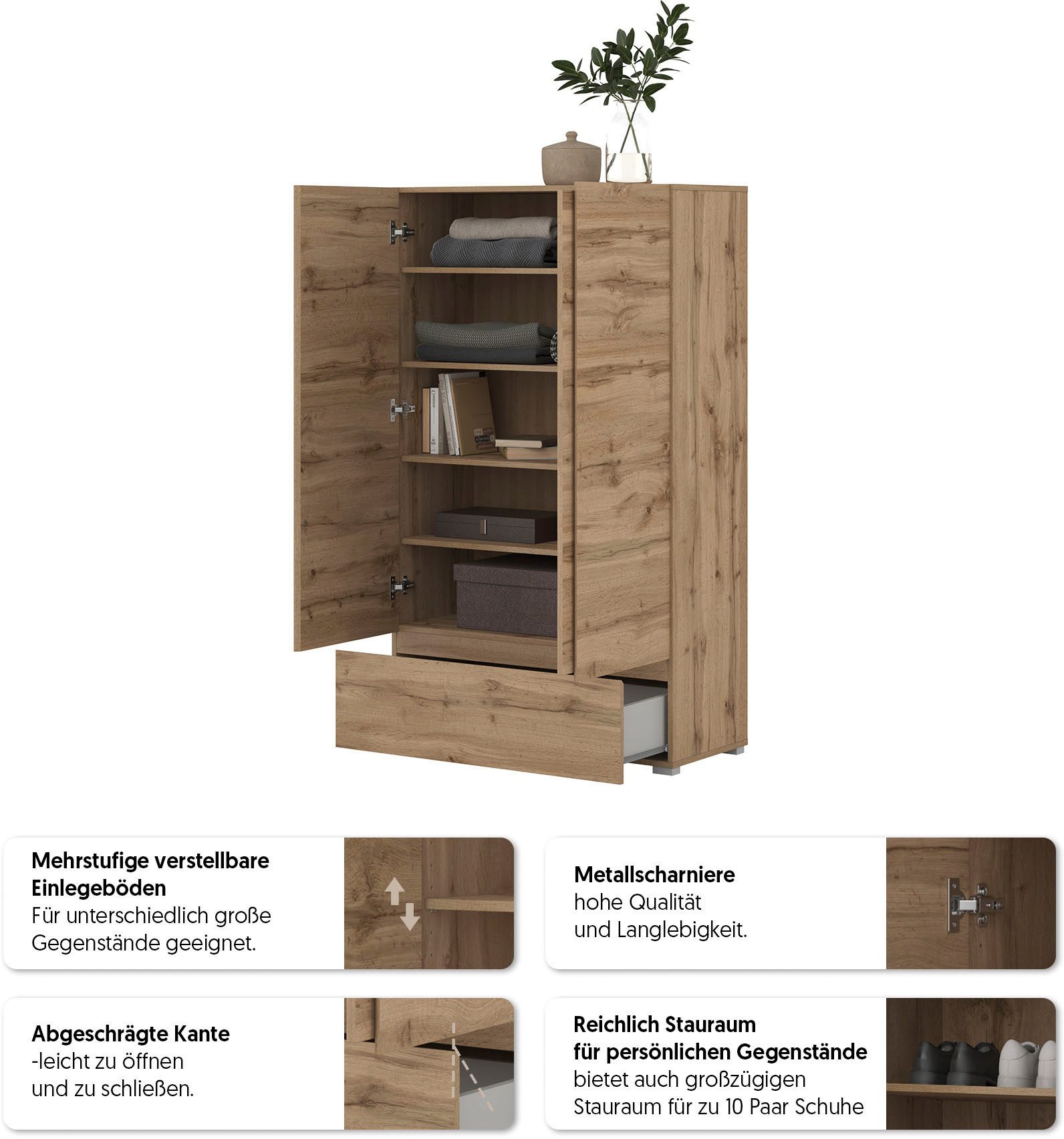 OTTO home Mehrzweckschrank Metric,Breite 89 cm, Highboard, Universalschrank, Garderobe Waescheschrank mit viel Stauraum, Einlegeböden verstellbar