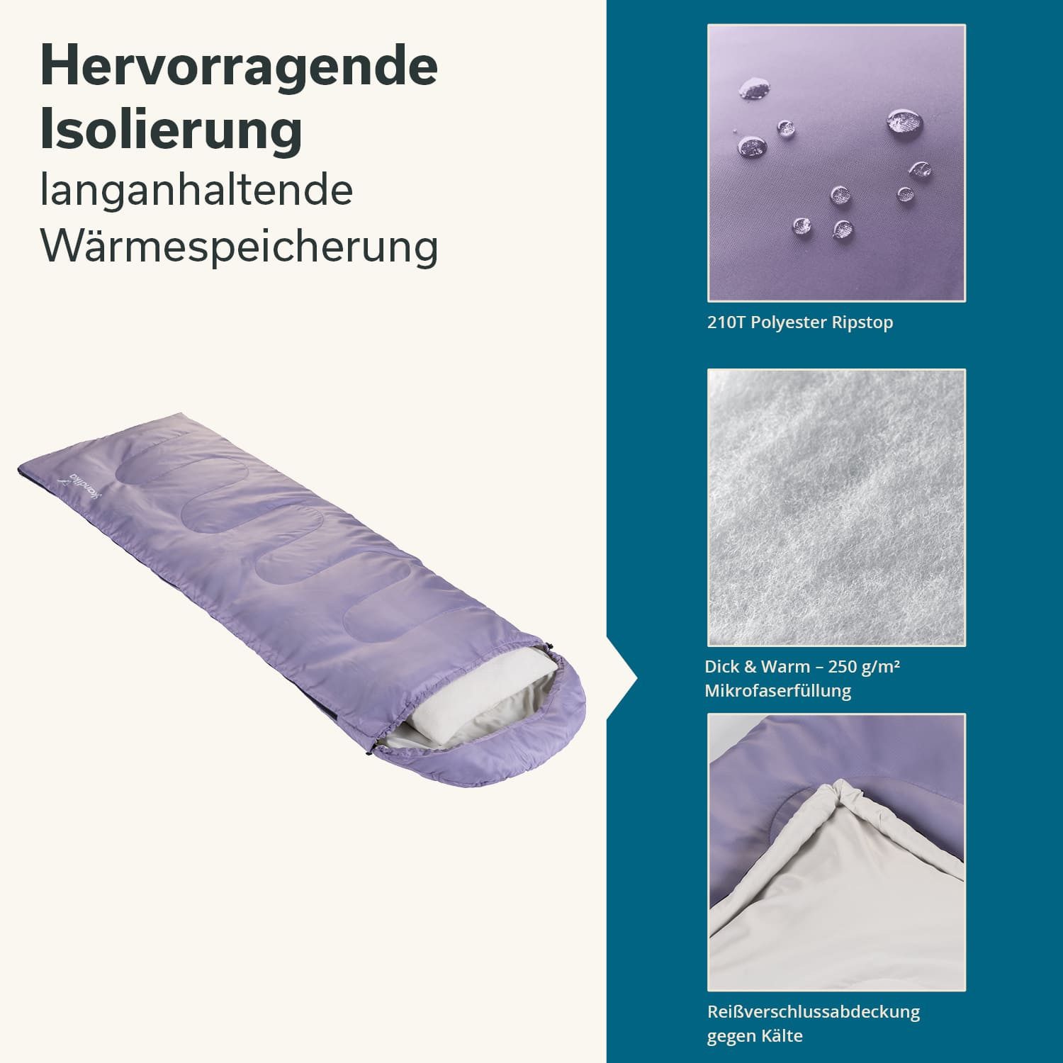 Skandika Schlafsack Schlafsack Rechteckiger Skye, 3 Jahreszeiten, Innentasche mit Klett (Packsack mit Kompressionsbändern und Schutzhaube), mit Kissen, koppelbar, 220 x 75 cm, 250g/m² Mikrofaserfüllung