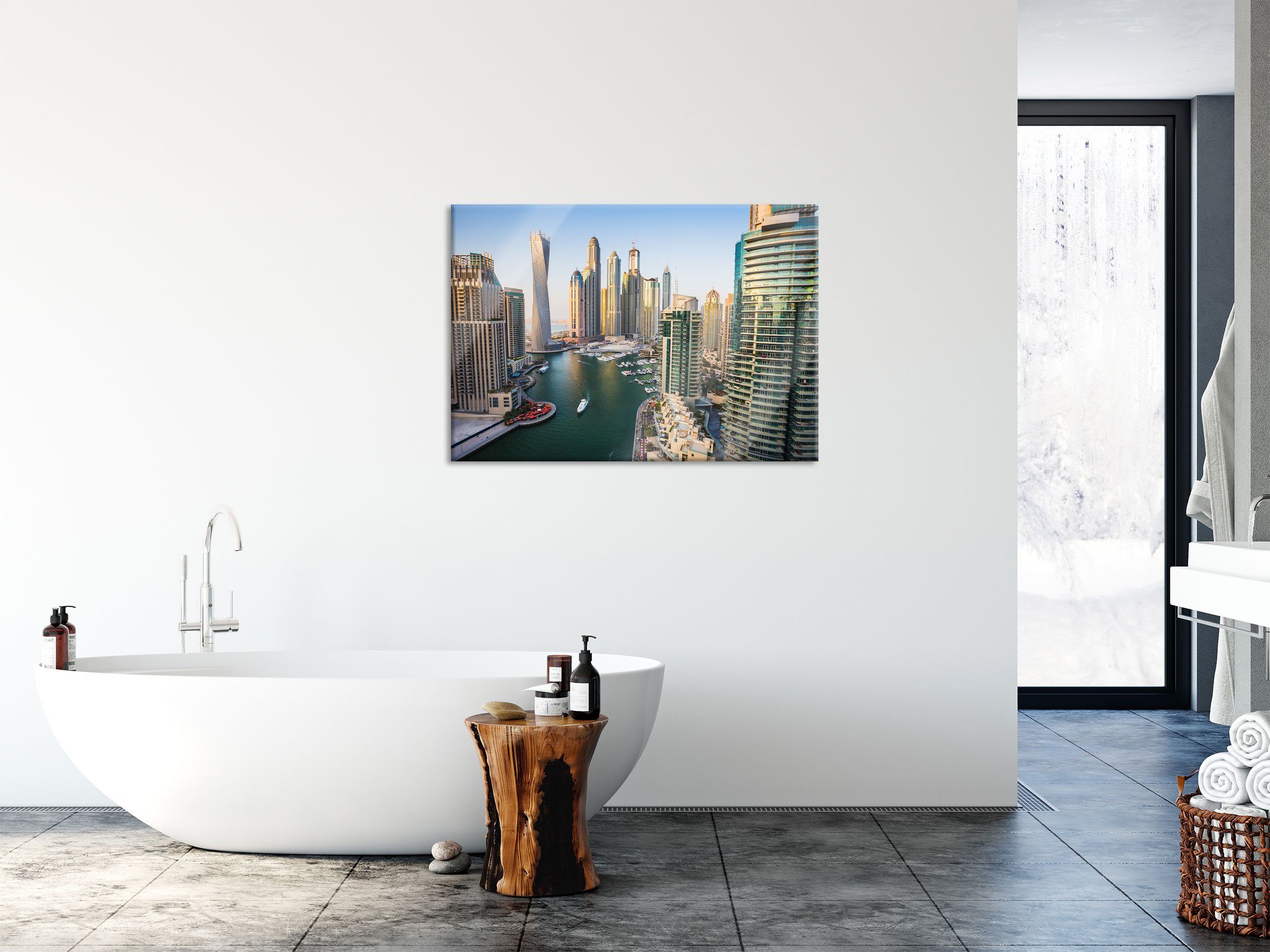 Aufhängungen (1 Pixxprint Glasbild Echtglas, Abstandshalter Dubai aus inkl. St), Metropole Metropole, Dubai Glasbild und