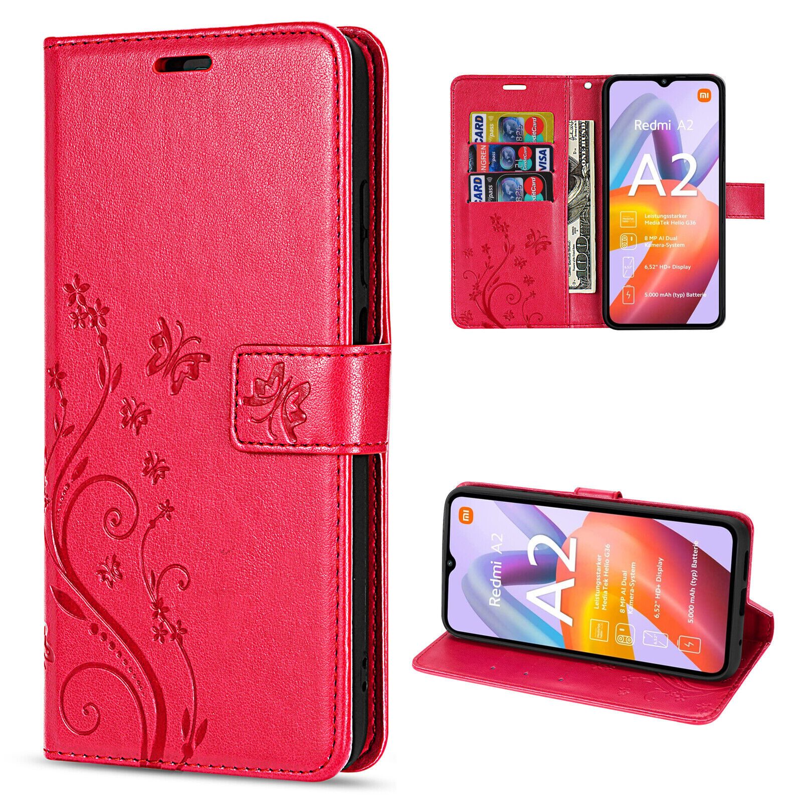 betterfon Handyhülle Handytasche für Xiaomi Redmi A2 Schutzhülle Klapphülle, Bookstyle-Hülle: Magnetverschluss 3 Kartenfächer & Standfunktion