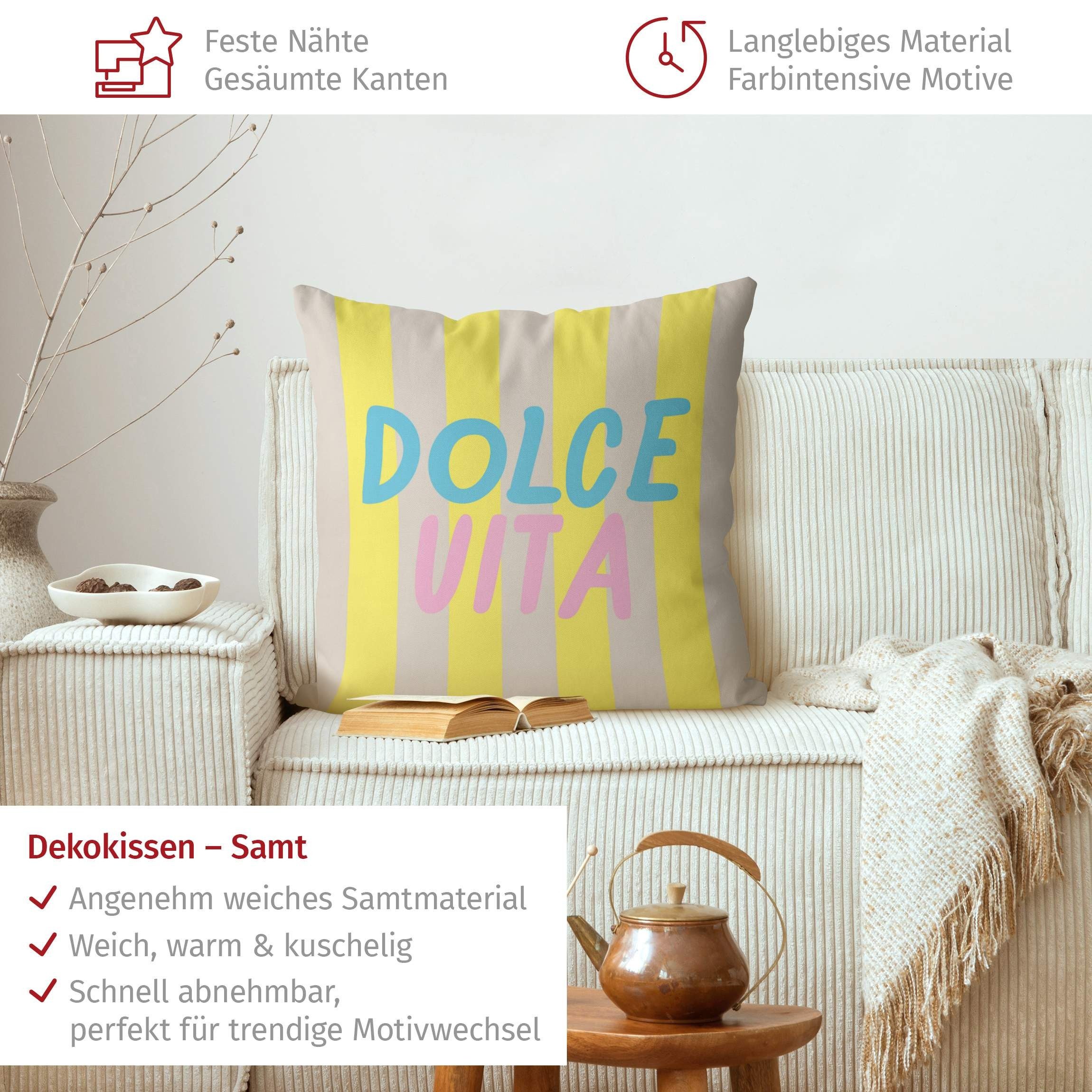 Bilderdepot24 Dekokissen drinnen Kissenhülle/ Sofakissen/ Zierkissen gelb Sprüche Pop Art, Bezug mit / ohne Füllung Zierkissen Outdoor Sofa Bett