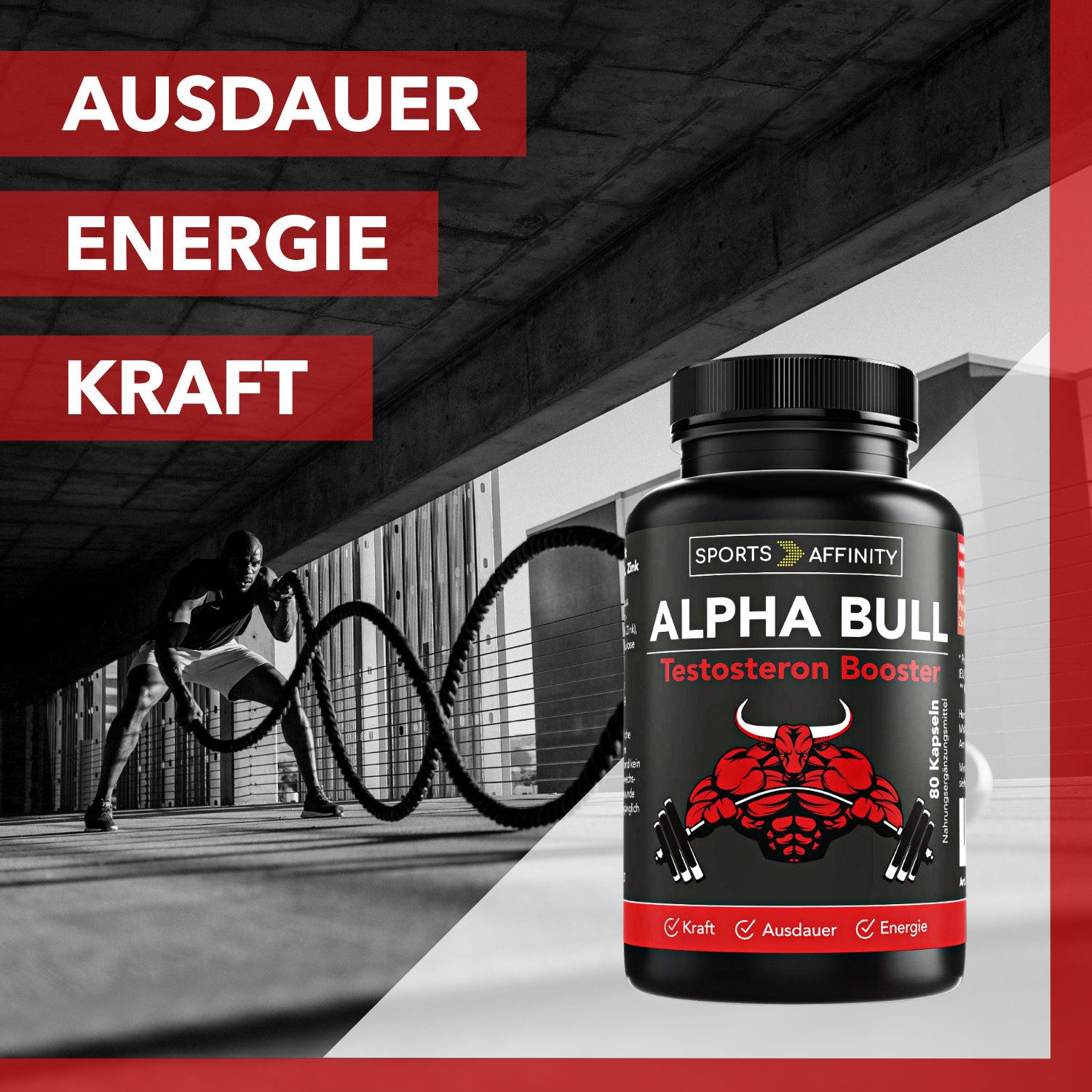Sports Affinity Alpha Bull - L-Arginin + Zink + Pinienrindenextrakt, 80 Kapseln Kapseln, 74 g