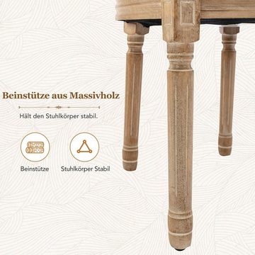 XDeer Esszimmerstuhl 4er Set Esszimmerstühle Küchenstühle mit Nagelschmuck, aus Kupfer Polsterstühle Beine aus Massivholz Leinensitze Creme