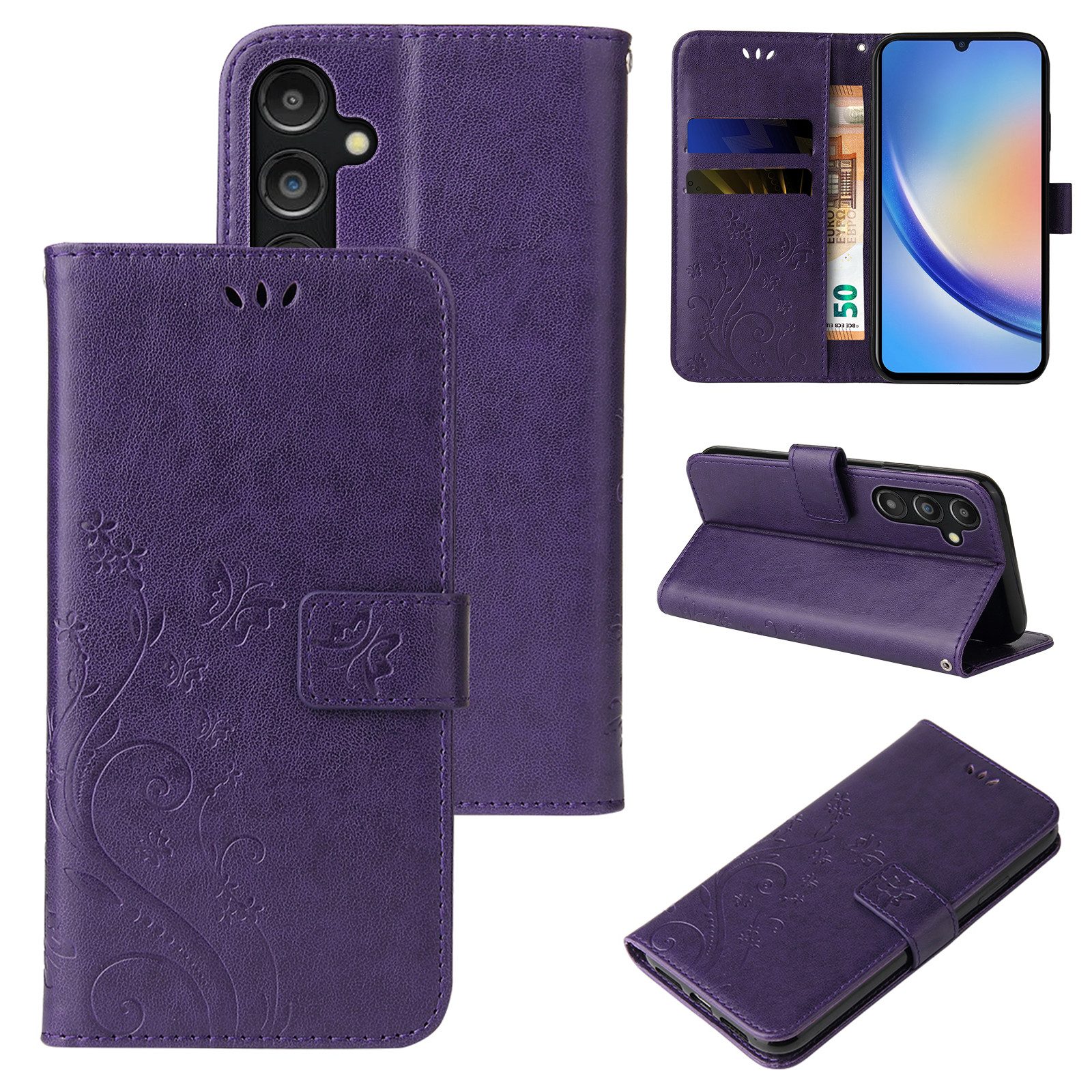 Tec-Expert Handyhülle Cover Tasche Hülle für Samsung Galaxy A15 & A15 5G 6,5 Zoll, Klapphülle Case mit Kartenfach Fliphülle aufstellbar, Motiv Blumen